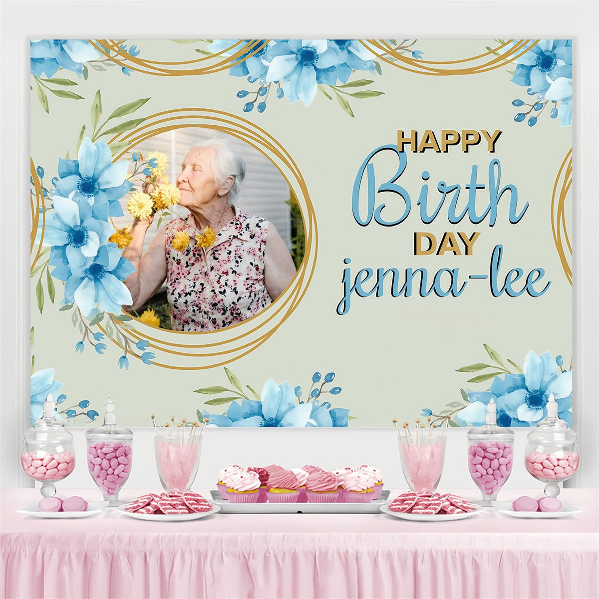 Personalisierte Geburtstag Backdrops Elegant Soft Blue Flower Backdrop MRR3-144
