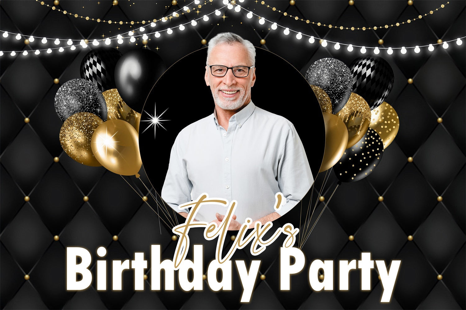 Personalisierte Geburtstag Backdrop funkelnde Lichter Gold Ballon Backdrop MRR3-147