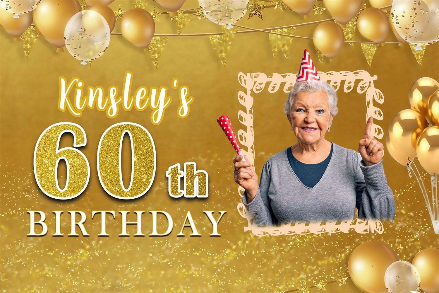 Custom Birthday Backdrops Festliche Ballon Fröhlich Gold Backdrop MRR3-149