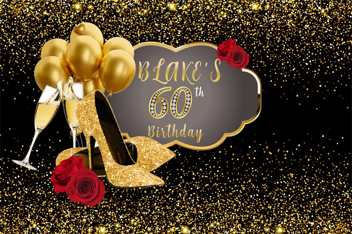 Personalisierte 60. Geburtstag Backdrop Rote Rose Golden Heels Backdrop MRR3-152