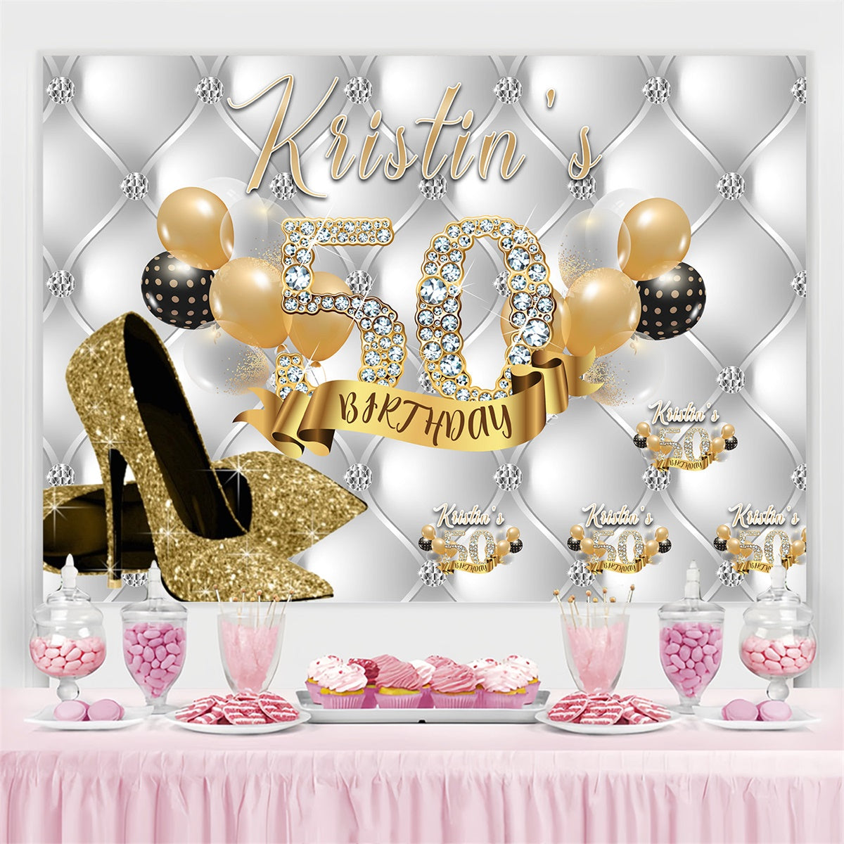 Personalisierte 50. Geburtstag Backdrop Diamant Gold Heels Backdrop MRR3-154
