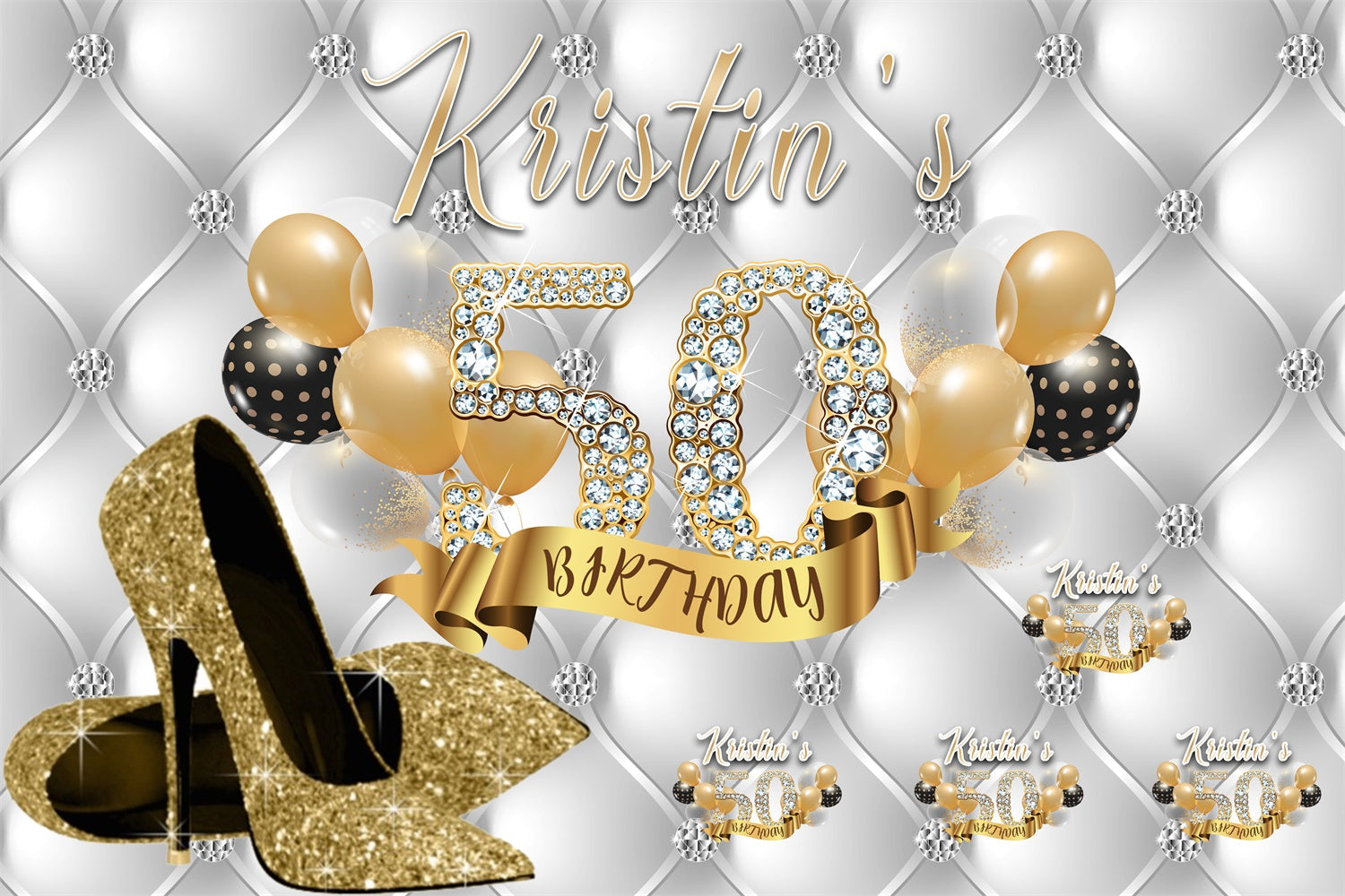 Personalisierte 50. Geburtstag Backdrop Diamant Gold Heels Backdrop MRR3-154