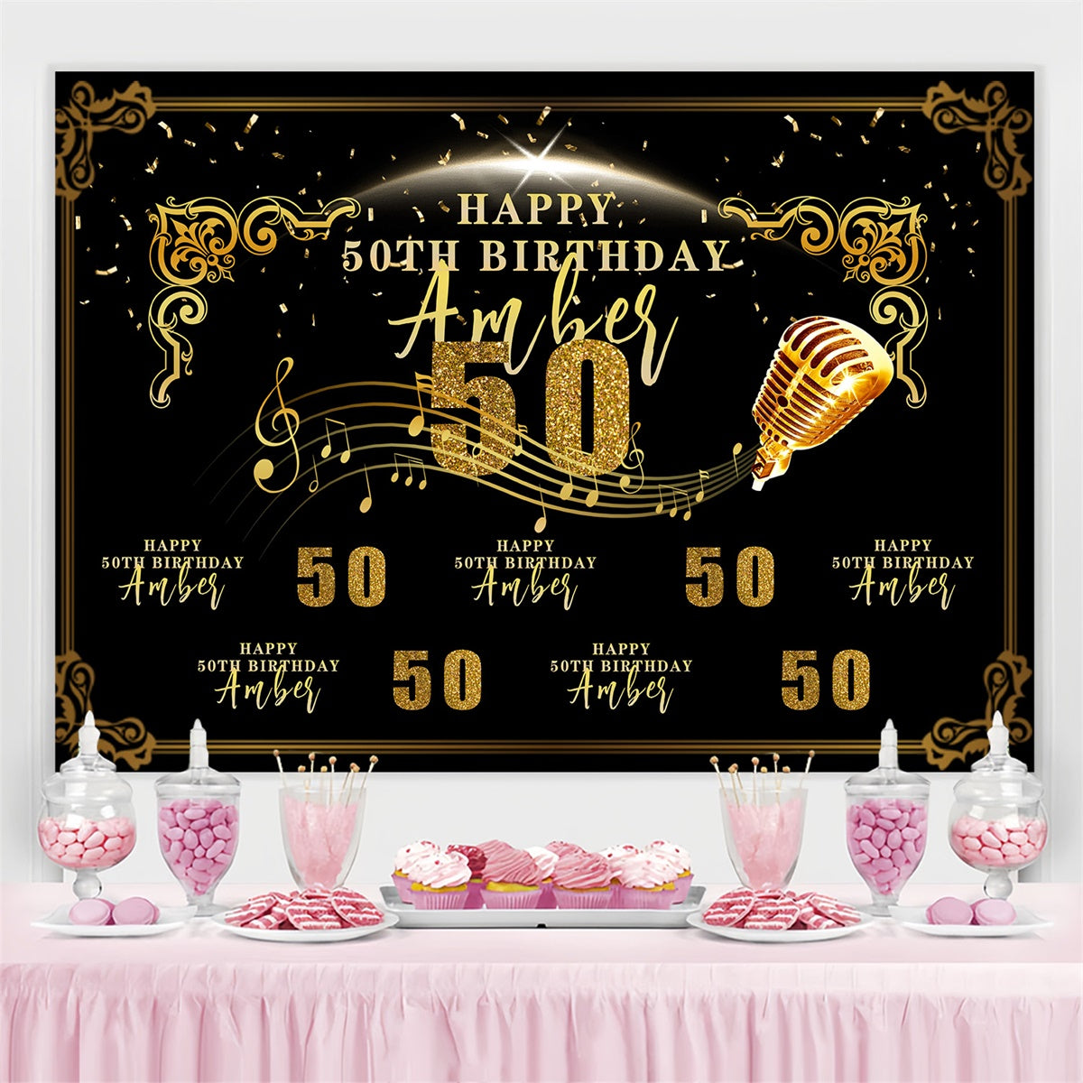 Custom Birthday Backdrops Sparkling Mikrofon Musik Thema Backdrop MRR3-155
