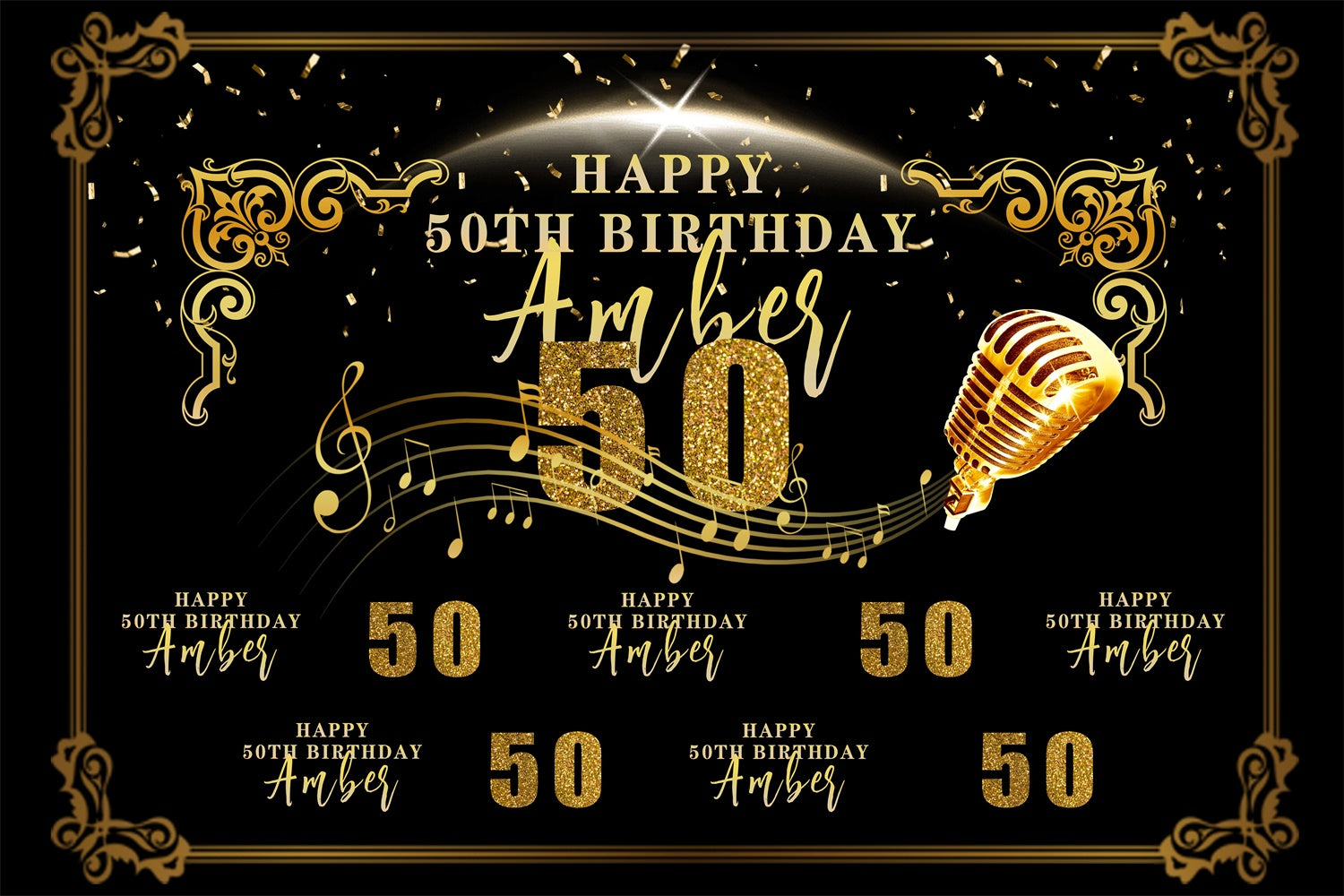 Custom Birthday Backdrops Sparkling Mikrofon Musik Thema Backdrop MRR3-155
