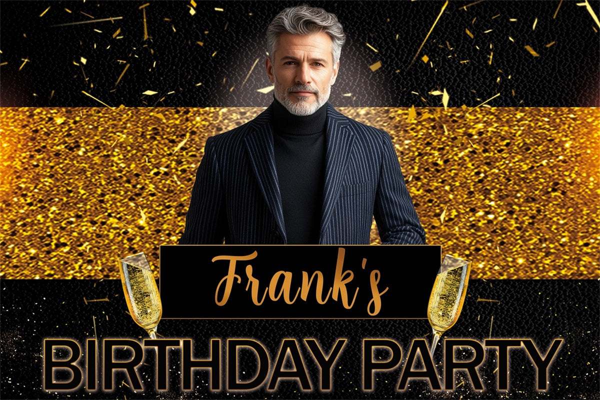 Custom Birthday Backdrop Elegant Gold Glitter Champagner Backdrop MRR3-157