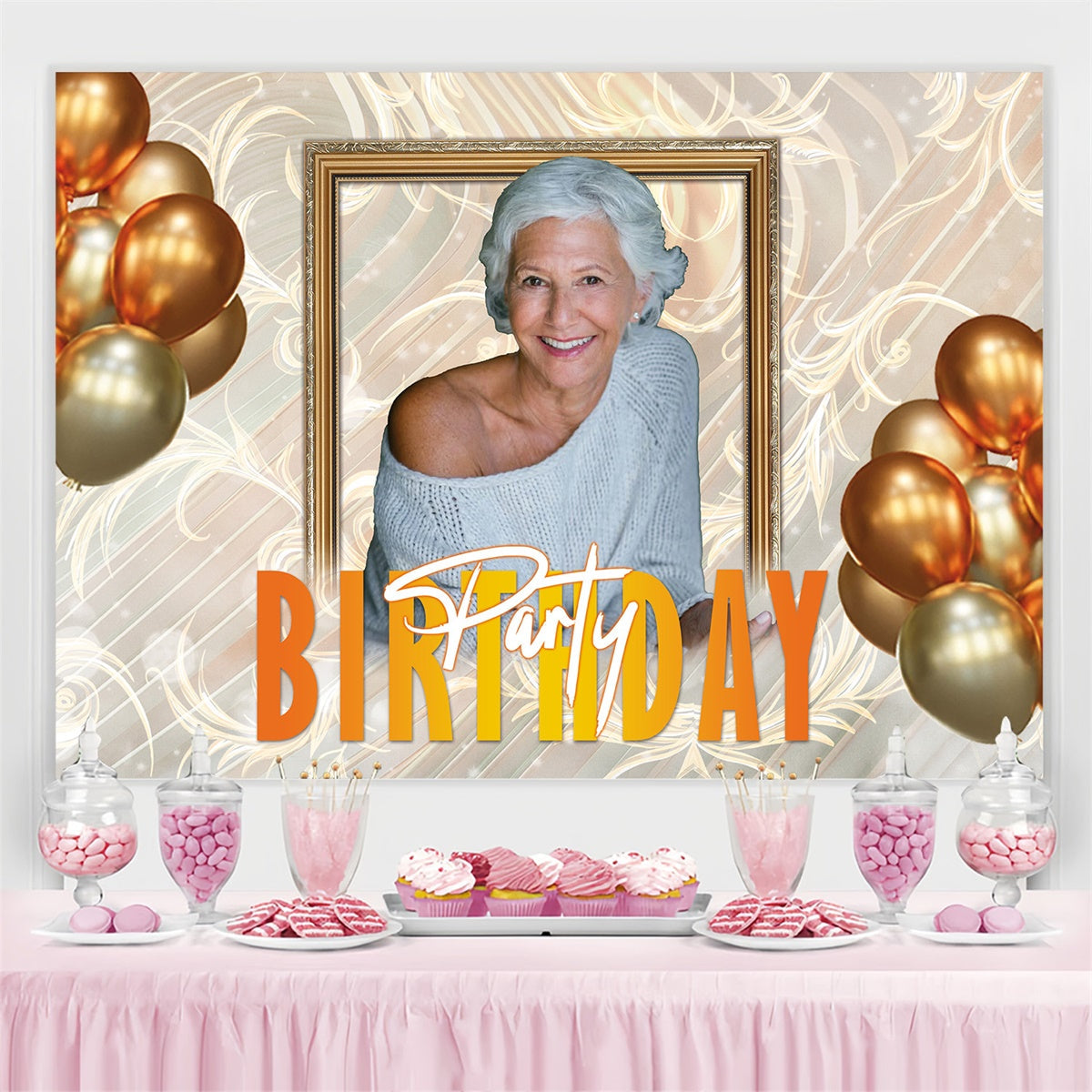Personalisierte Backdrop für Geburtstag Goldene Ballon Elegant Backdrop MRR3-158