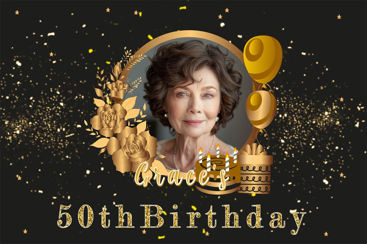 Personalisierte 50. Geburtstag Backdrop Chic Gold Floral Backdrop MRR3-159
