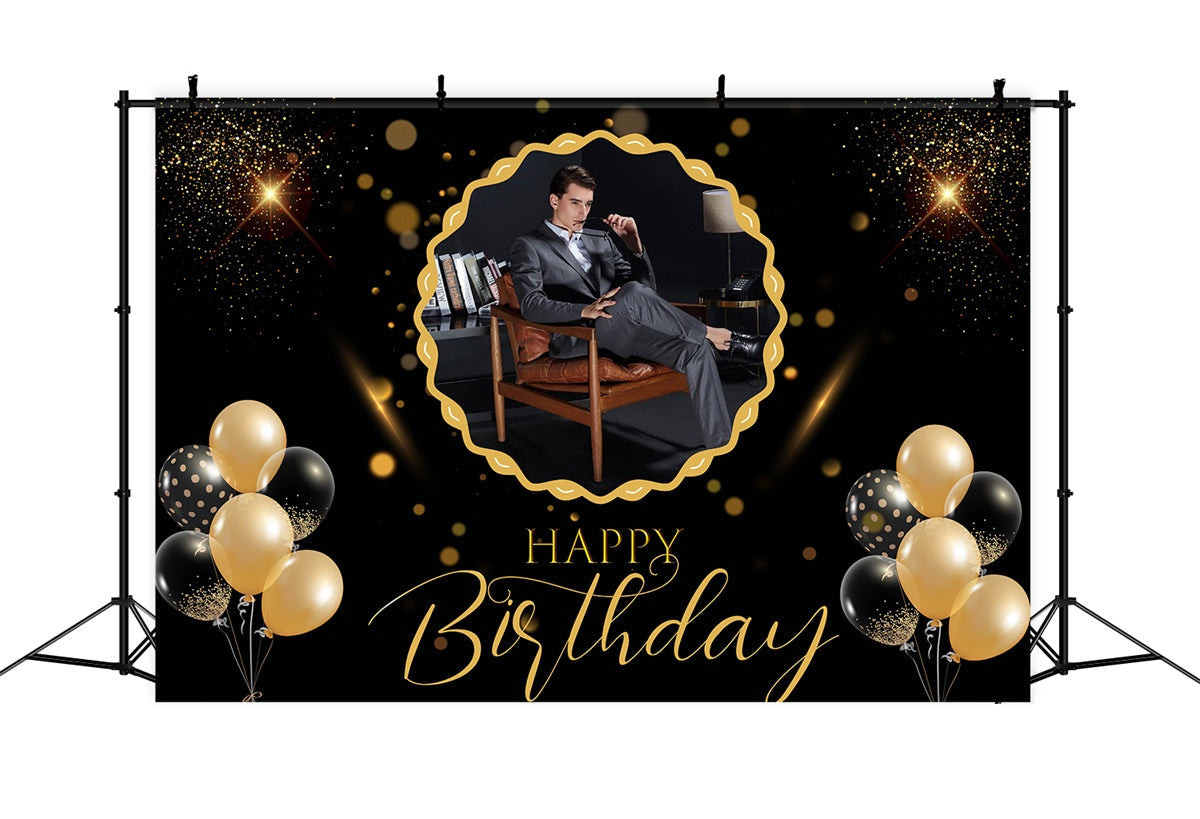 Custom Happy Birthday Backdrop Schwarz Gold Luxus Hintergrund MRR3-16