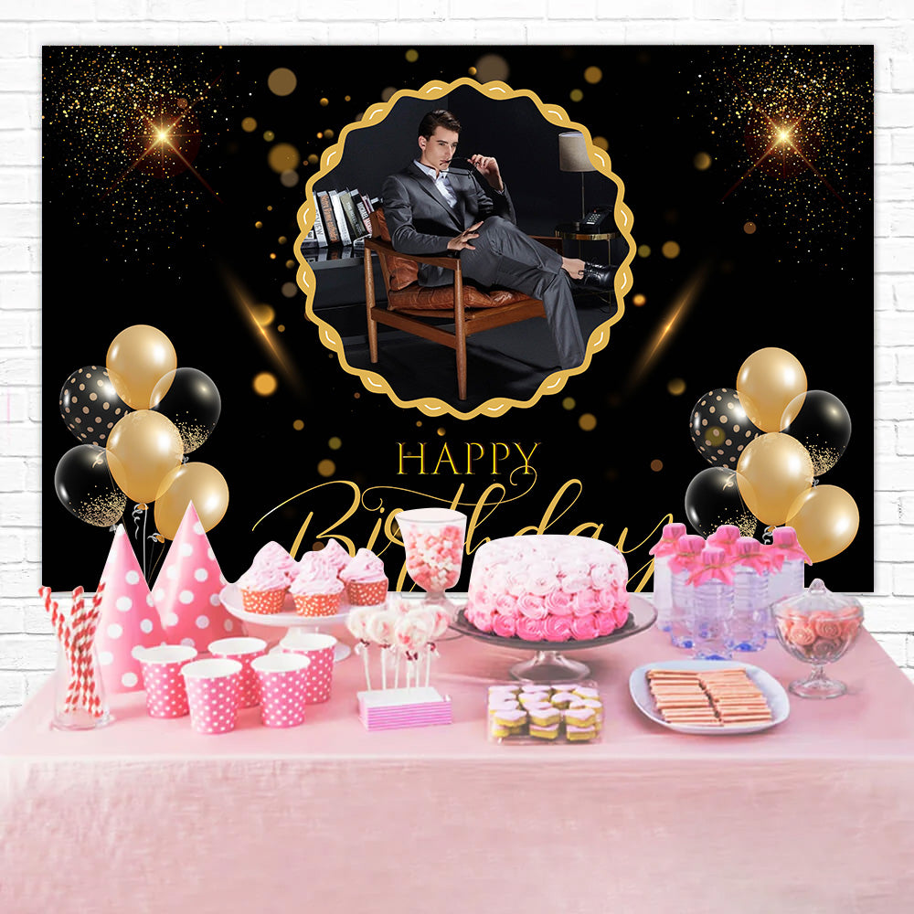 Custom Happy Birthday Backdrop Schwarz Gold Luxus Hintergrund MRR3-16