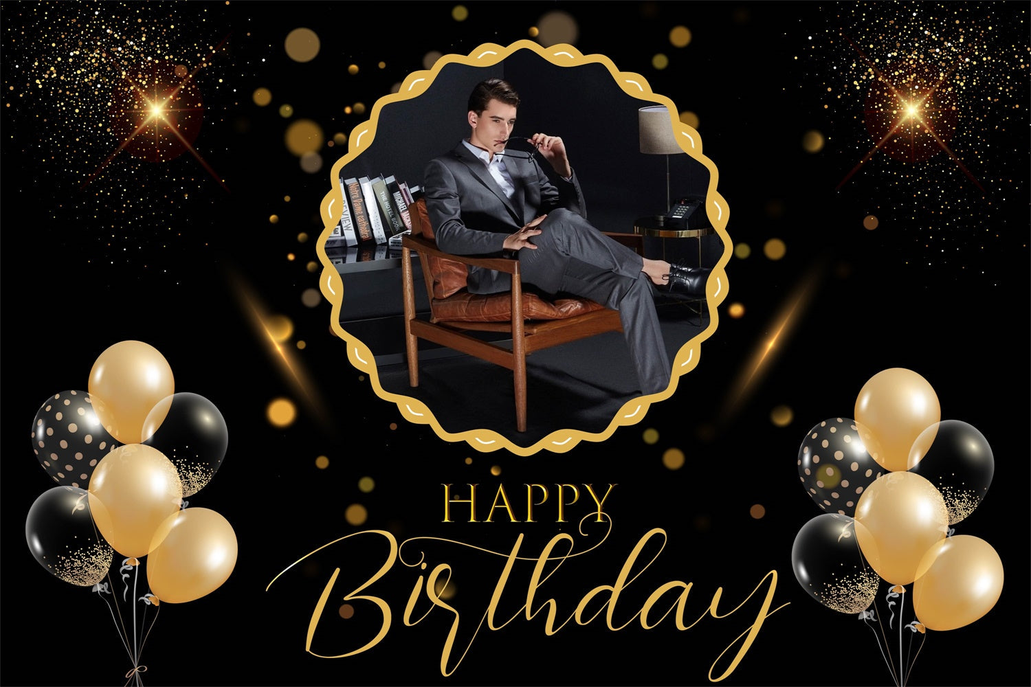 Custom Happy Birthday Backdrop Schwarz Gold Luxus Hintergrund MRR3-16