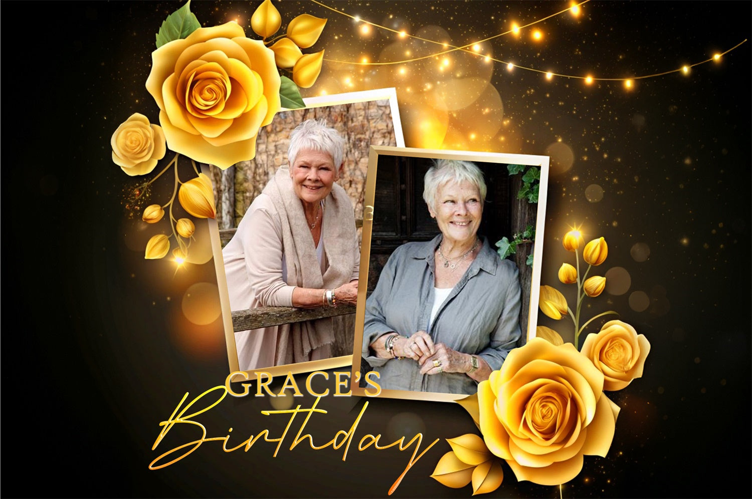 Individuelles Happy Birthday Backdrop Warmes Hellgelb Blumen Backdrop MRR3-160