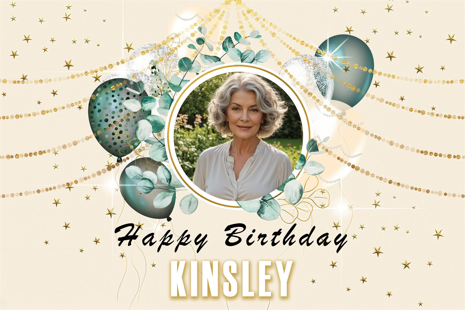 Personalisierte Birthday Backdrops Circle Frame Leafy Balloon Backdrop MRR3-161