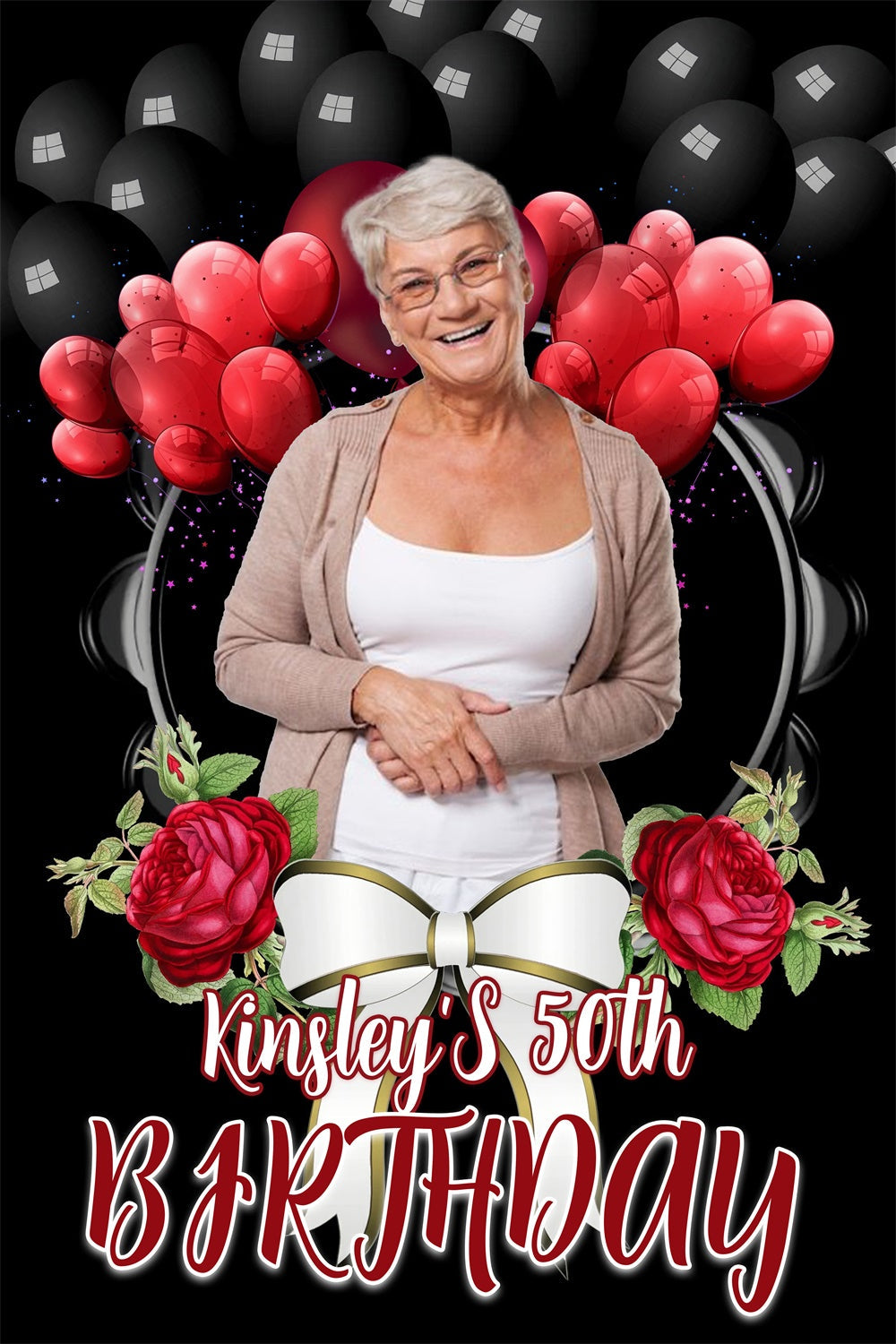 Customize Backdrop für Geburtstag Rot Ballon Rose 50. Geburtstag Hintergrund MRR3-165