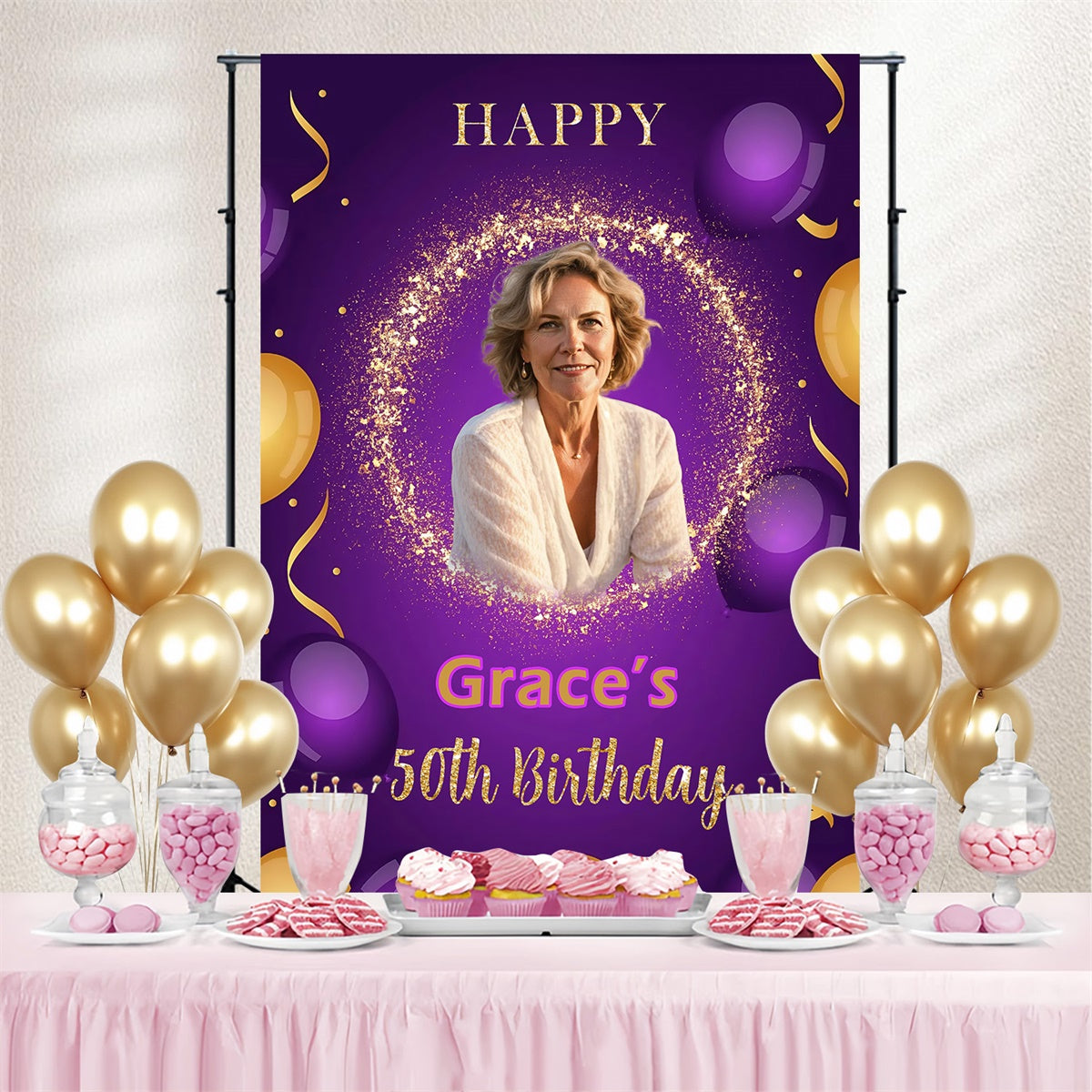 Personalisierte 50. Geburtstag Backdrop Elegant Lila Sparkle Backdrop MRR3-166