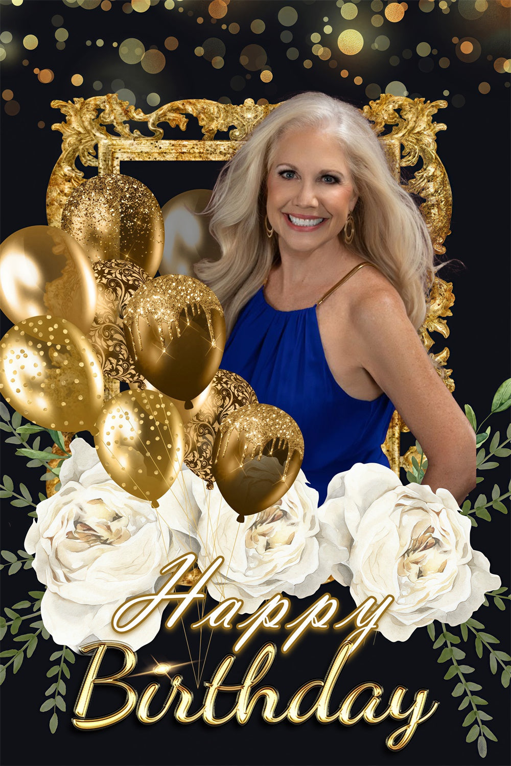 Custom Made Birthday Backdrops Gold Ballon Elegant Rose Backdrop MRR3-167