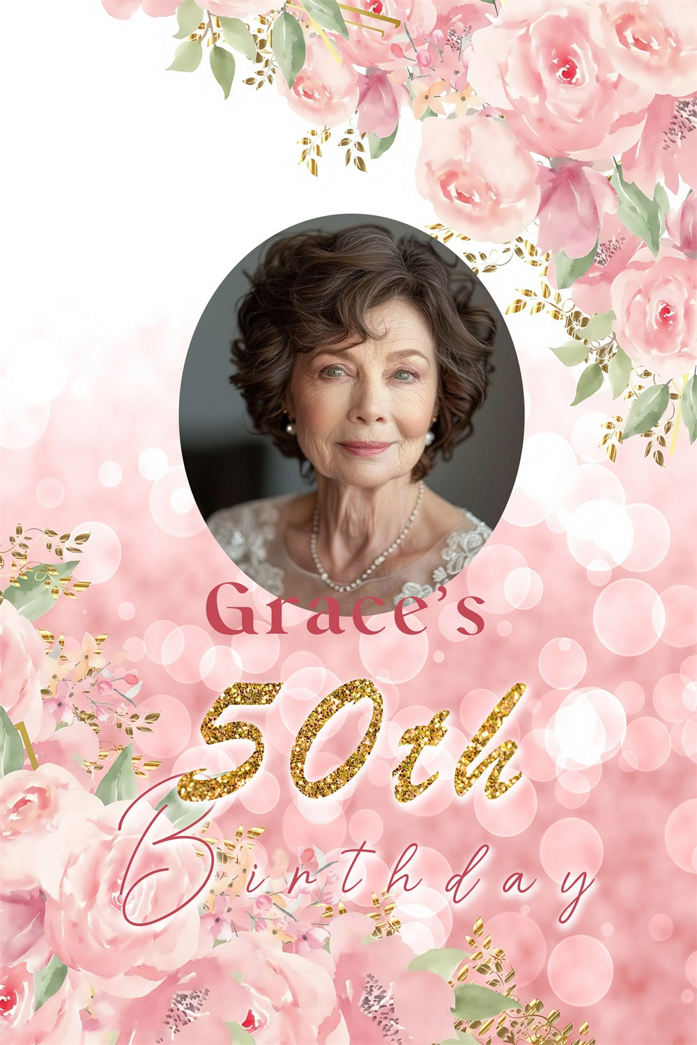 Personalisierte 50. Geburtstag Backdrop Romantisch Floral Elegant Backdrop MRR3-169