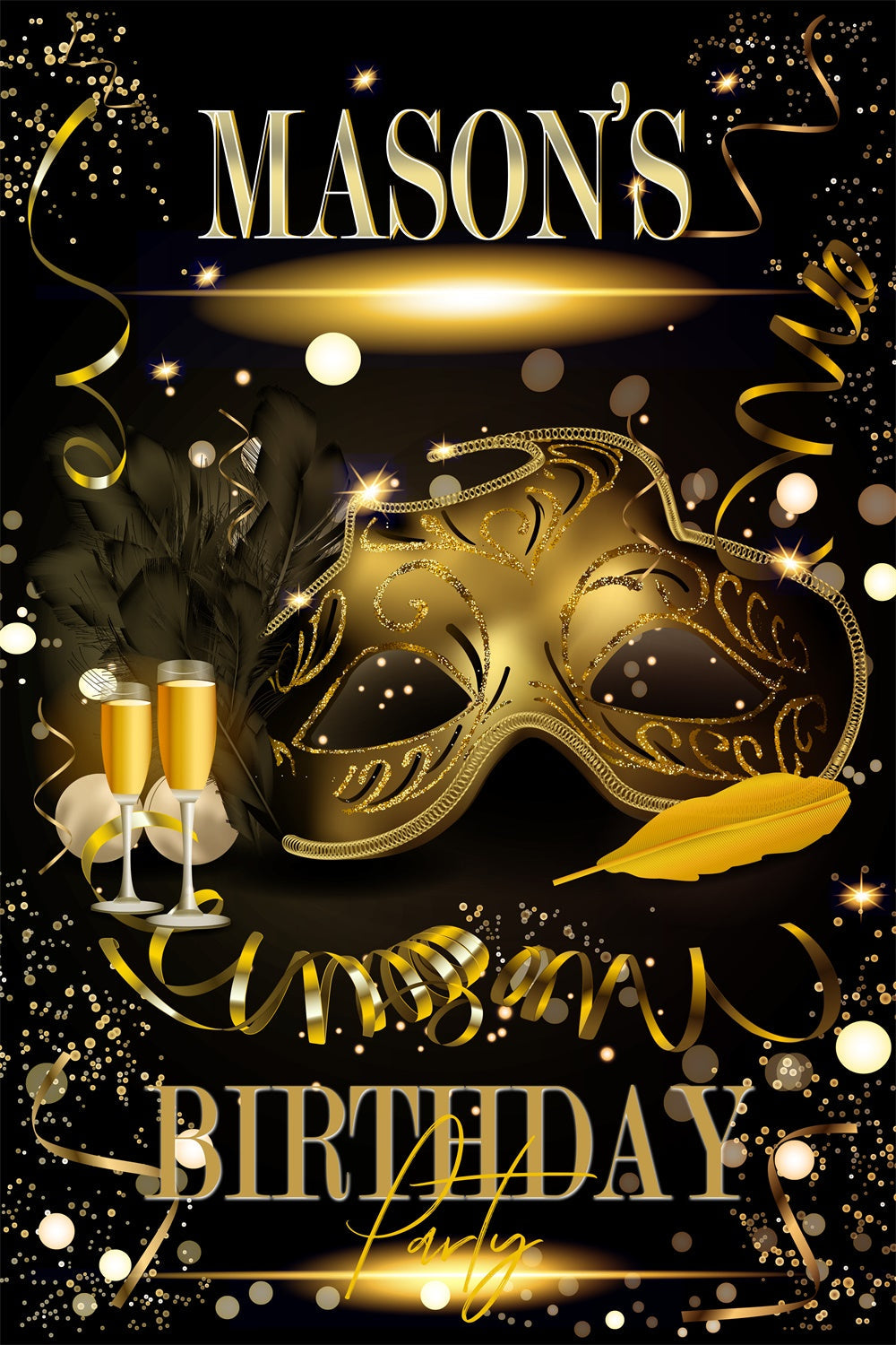 Individuelles Hintergrundbild für Geburtstag Elegante Maske Gold Thema Hintergrund MRR3-170