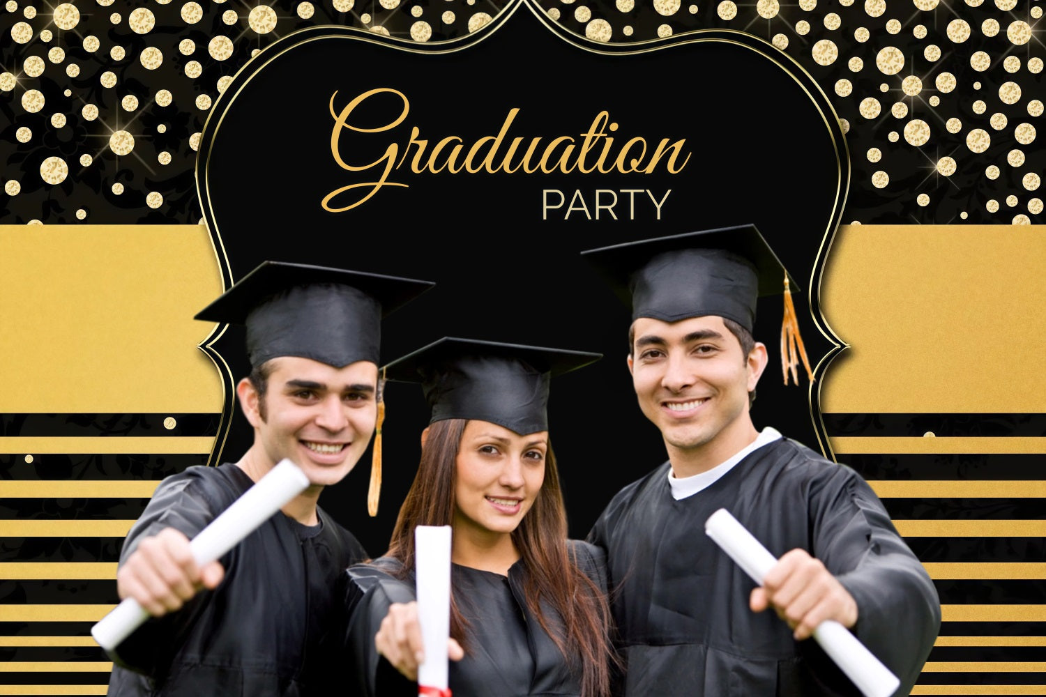 Graduation Foto Backdrop Ideen Gold Glitzer Streifen Personalisierte Party Graduation Backdrop MRR3-177