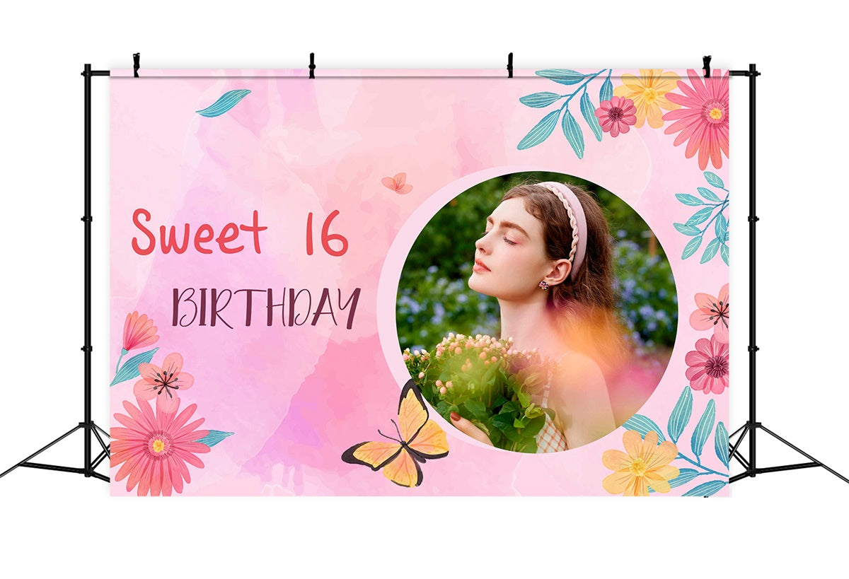 Geburtstag Backdrop Personalisierte Pink Floral Sweet 16 Backdrop MRR3-20