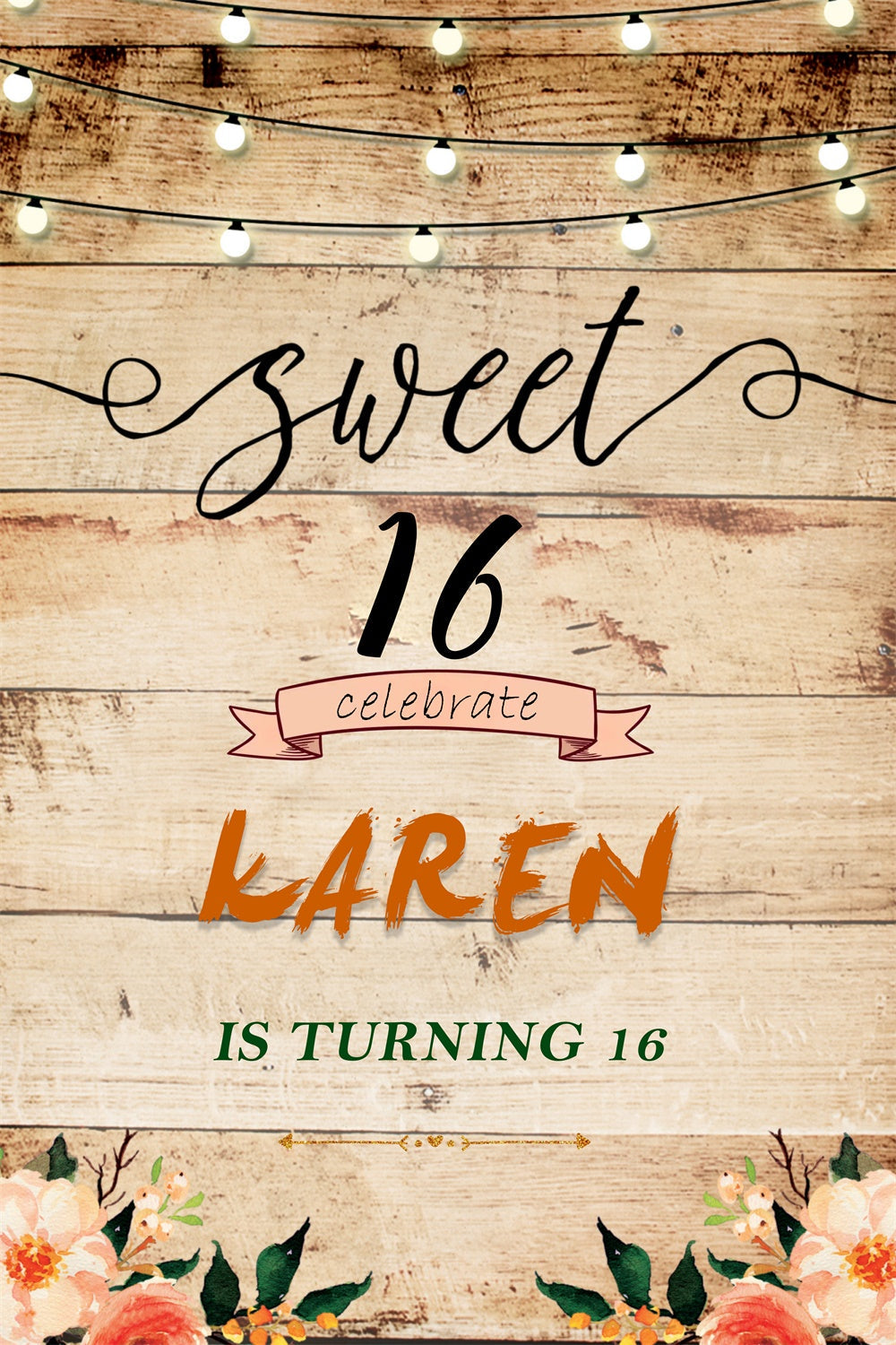 Geburtstag Backdrop Personalisierte Rustikale Holz Sweet 16 Backdrop MRR3-21