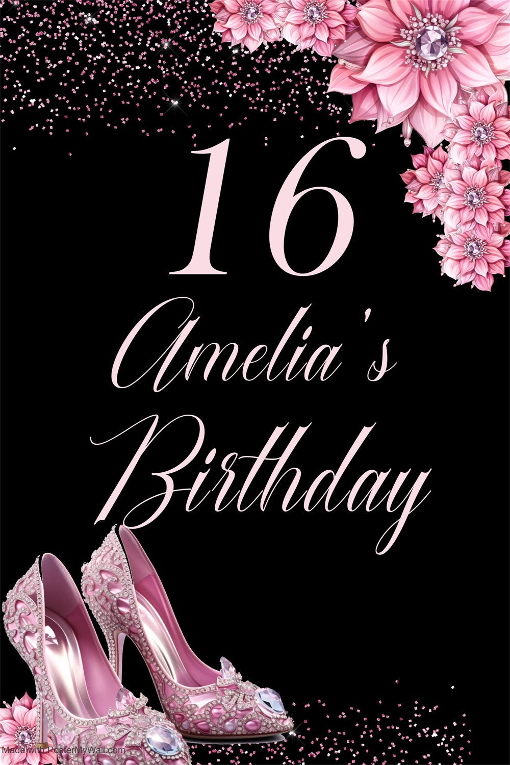 Personalisierte Geburtstag Backdrop Rosa Schuhe Sweet 16 Backdrop MRR3-22