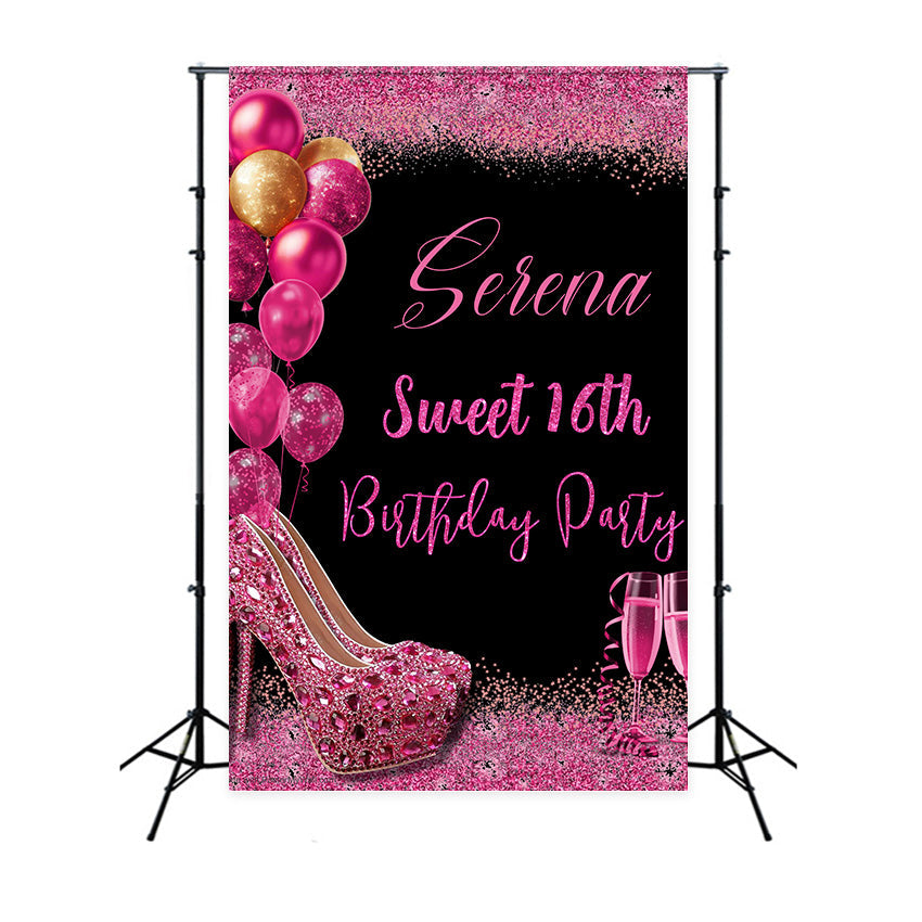 Personalisierte Geburtstag Backdrop Pink Sparkle Sweet 16 Backdrop MRR3-23