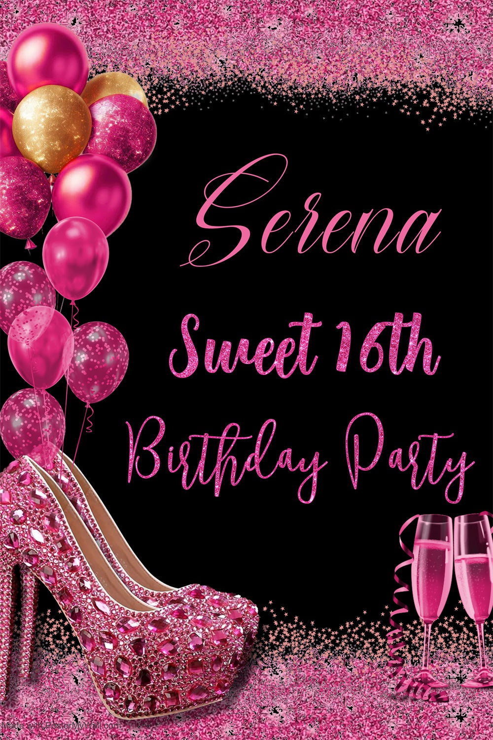 Personalisierte Geburtstag Backdrop Pink Sparkle Sweet 16 Backdrop MRR3-23