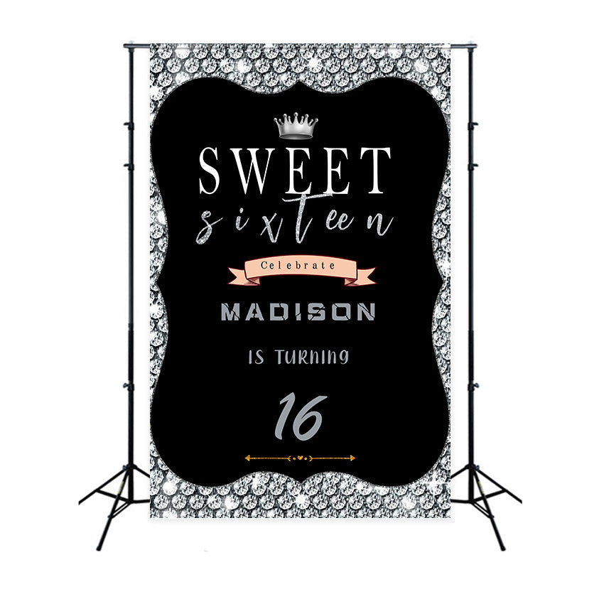 Personalisierte Backdrops Geburtstag Silber Diamond Crown Backdrop MRR3-24