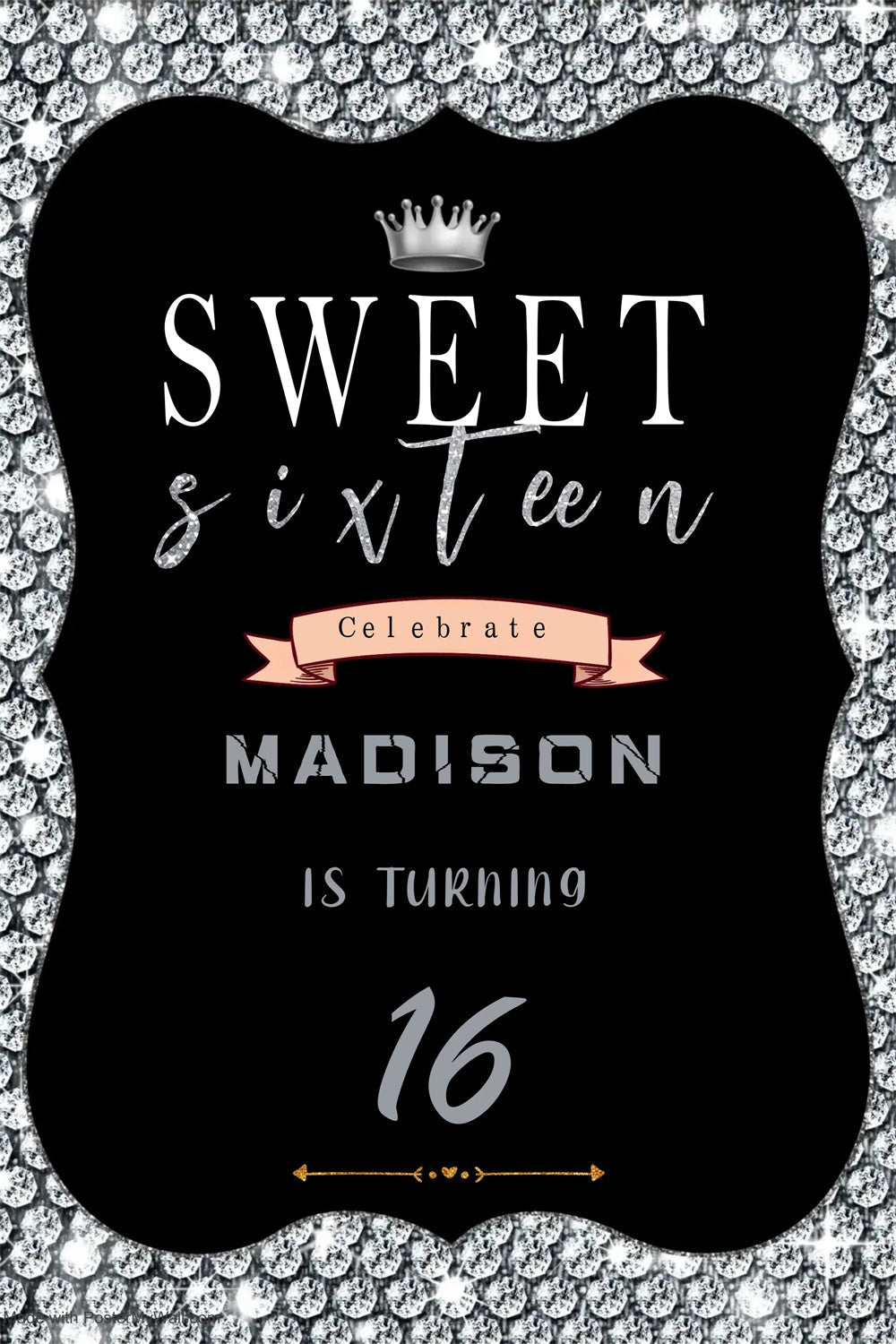 Personalisierte Backdrops Geburtstag Silber Diamond Crown Backdrop MRR3-24