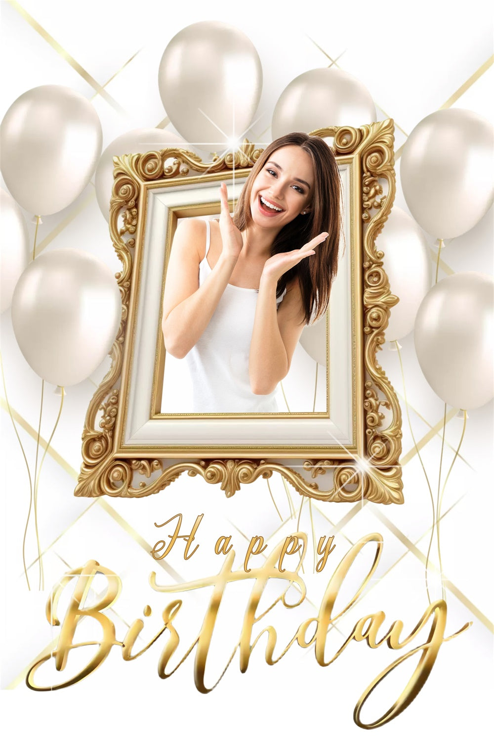 Personalisierte Geburtstag Backdrop Gold Frame Ballon Backdrop MRR3-26
