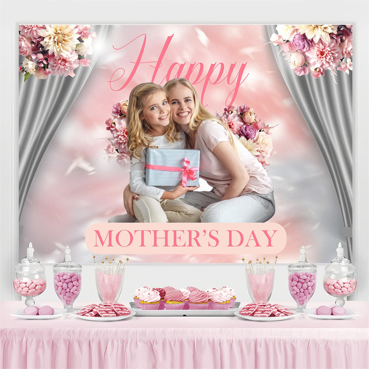 Backdrops für Muttertag Pastellblumenvorhang Personalisierte Backdrops MRR3-34