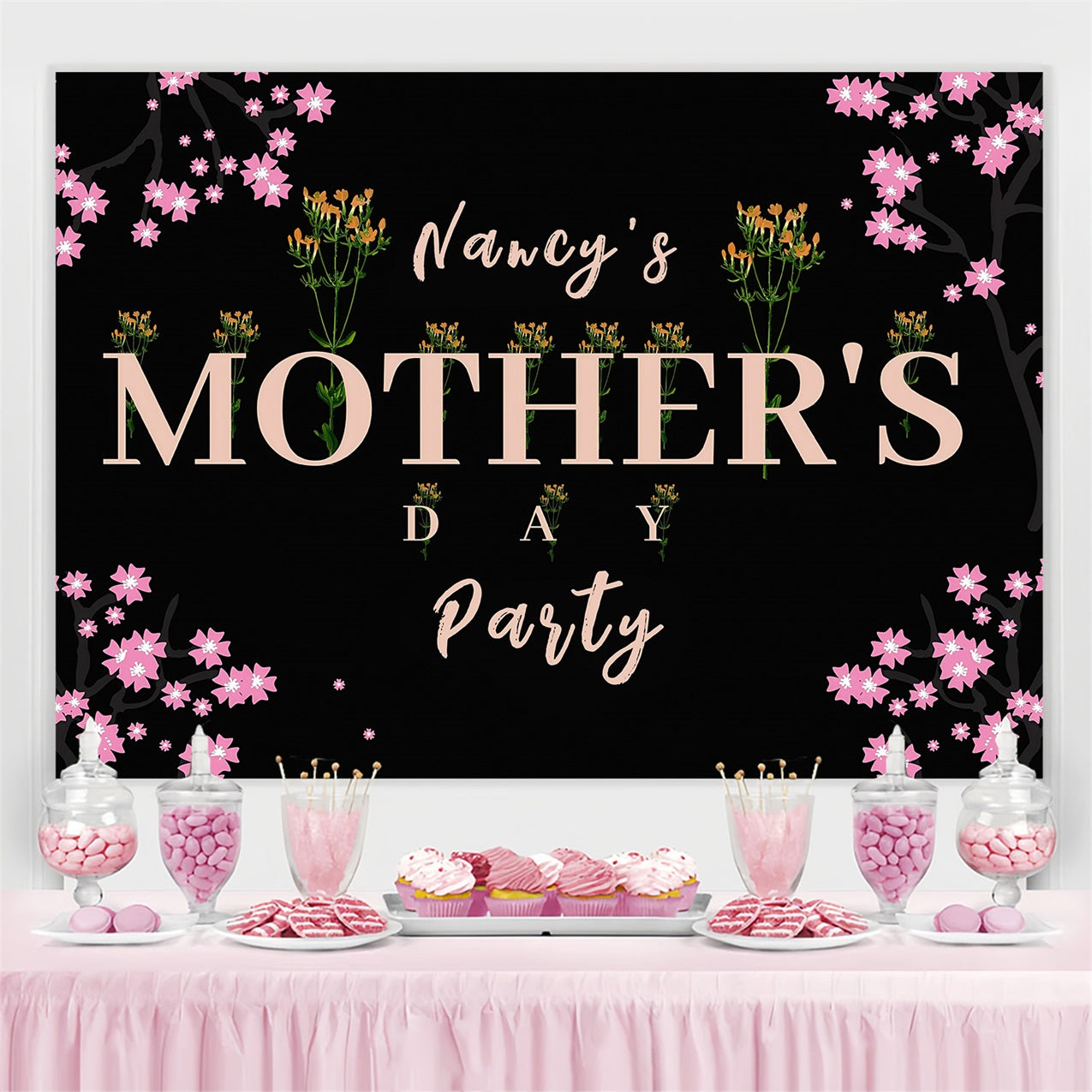 Muttertag Fotohintergrund Dunkel Floral Elegant Personalisierter Hintergrund MRR3-40