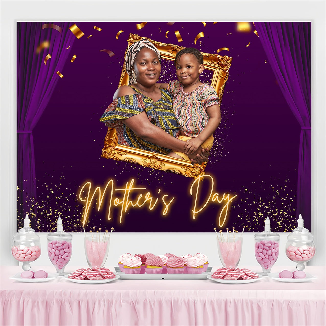 Muttertag Fotohintergrund Lila Goldrahmen Individueller Hintergrund MRR3-41