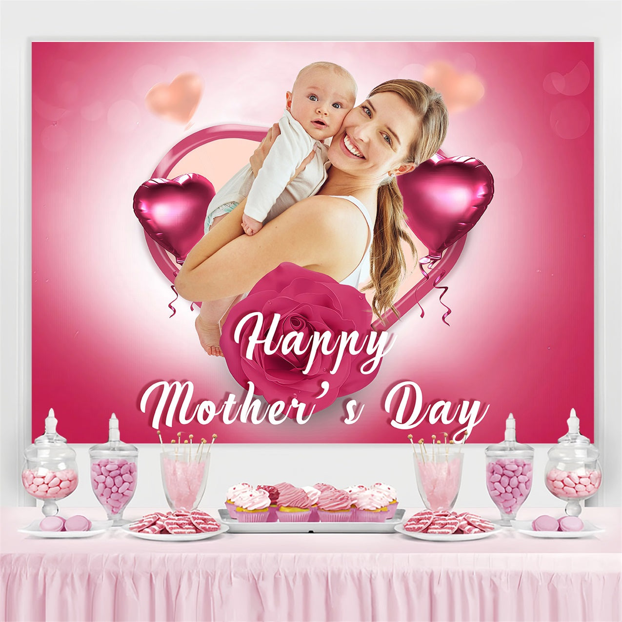 Happy Mother's Day Backdrop Liebe Herz Ballon Rose Personalisierte Backdrop MRR3-47