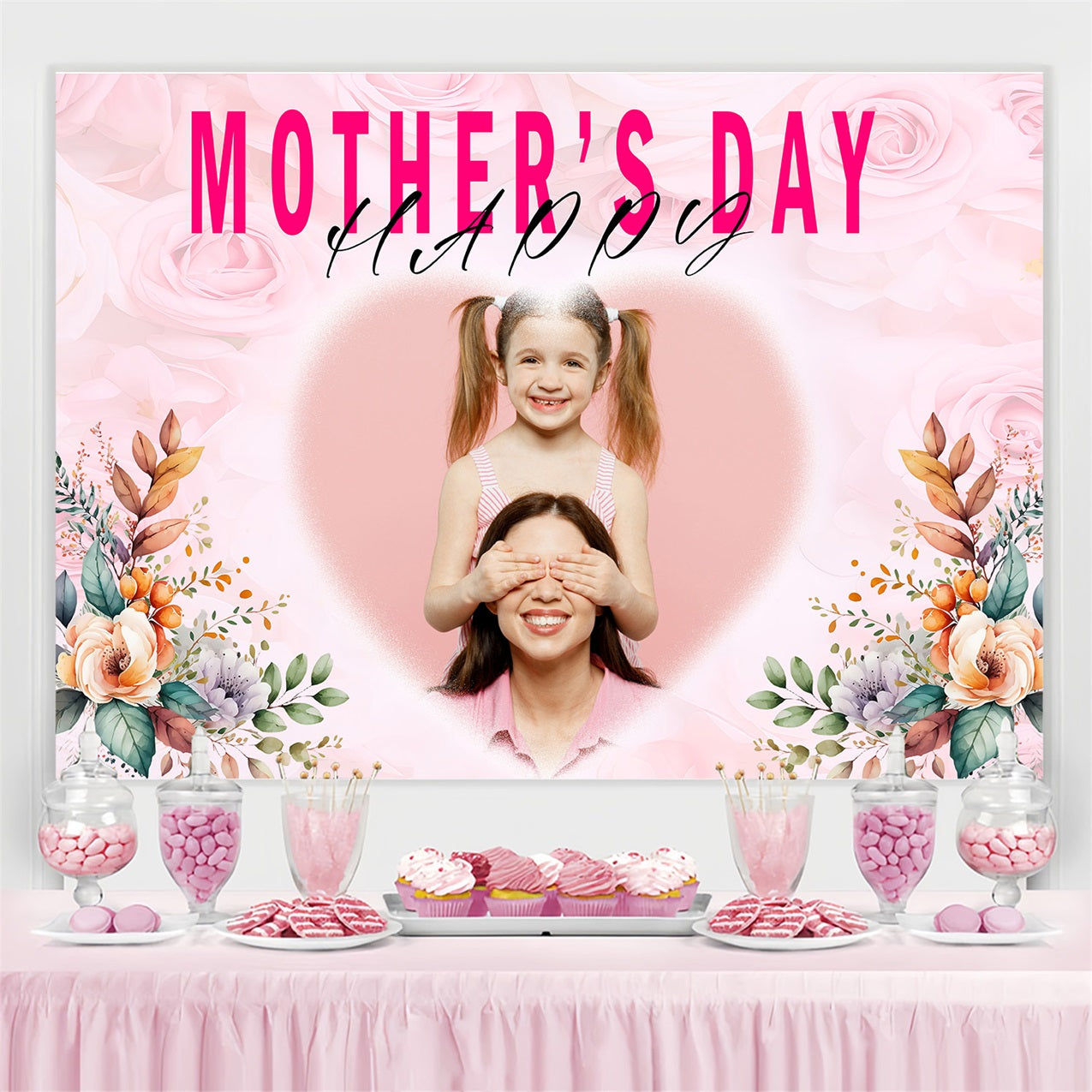 Backdrops für Muttertag Blumen Herz Segen Personalisierte Backdrop MRR3-56