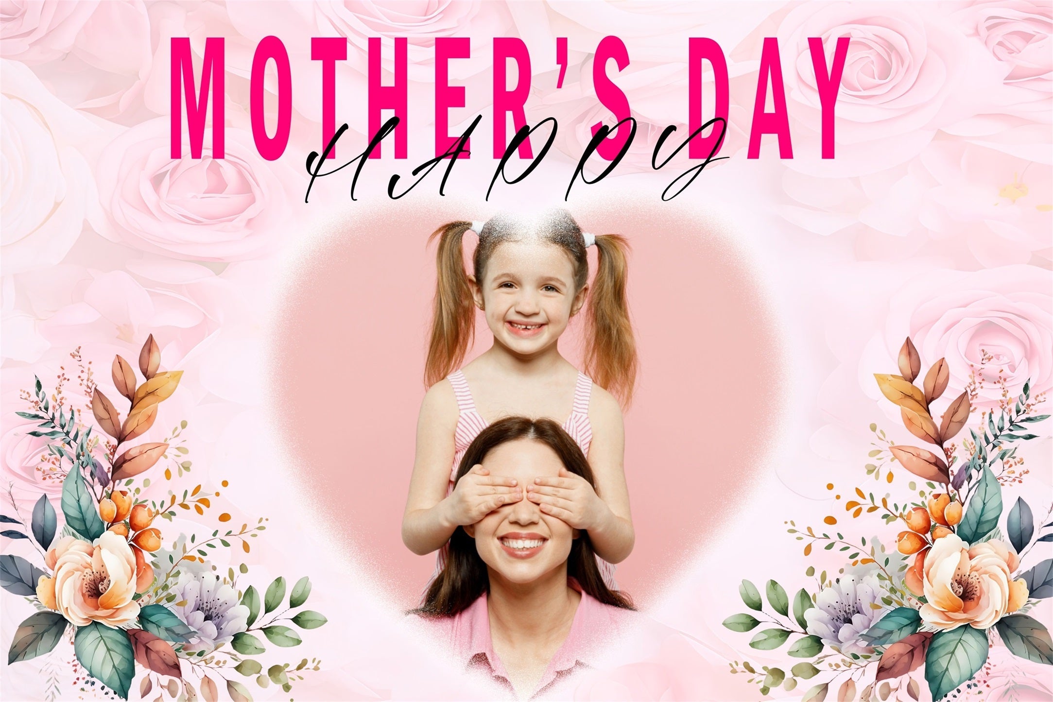 Backdrops für Muttertag Blumen Herz Segen Personalisierte Backdrop MRR3-56