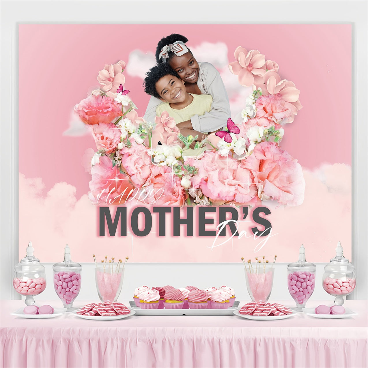 Muttertag Fotohintergrund wolkig rosa floral personalisierter Hintergrund MRR3-67