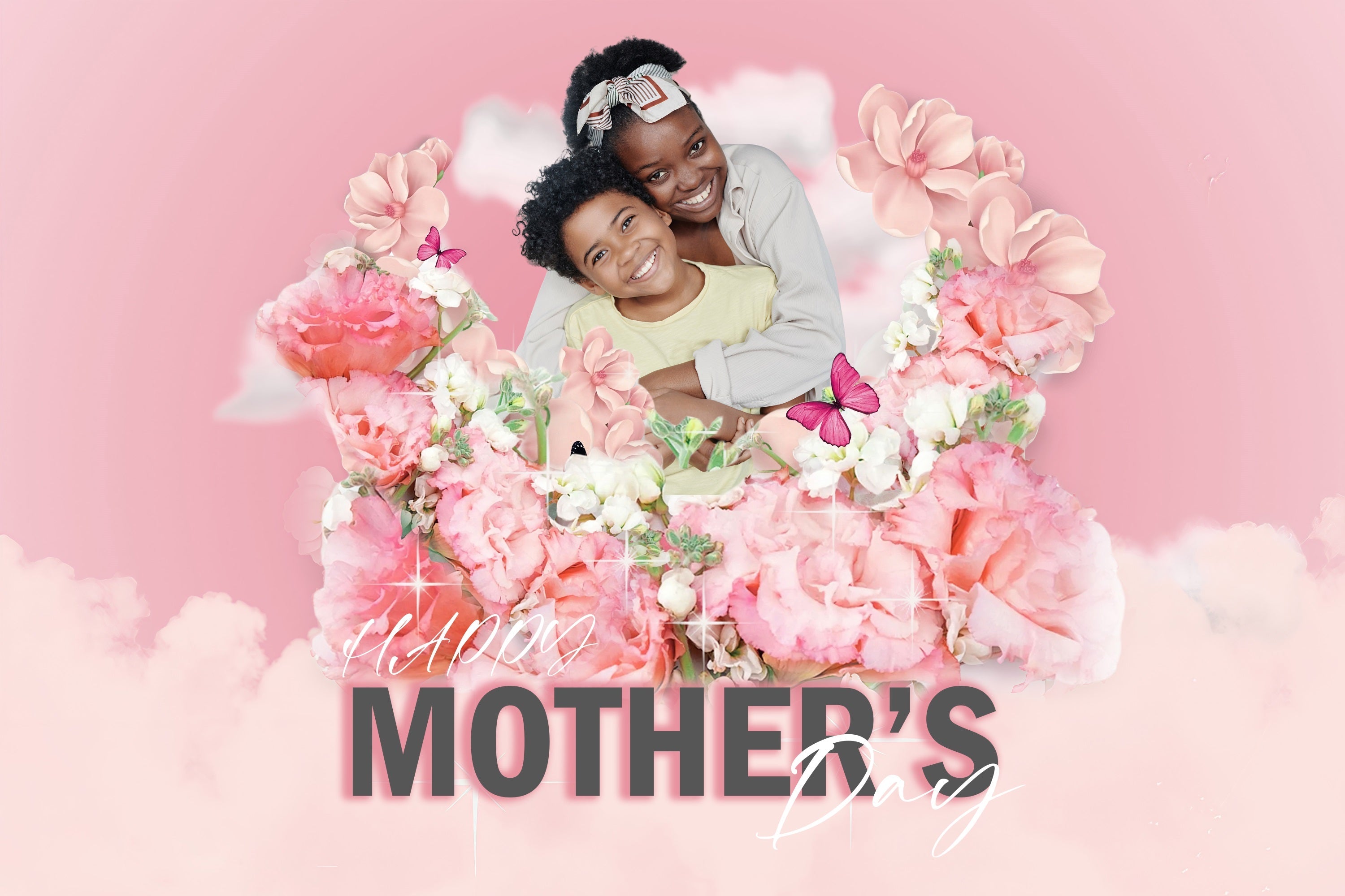 Muttertag Fotohintergrund wolkig rosa floral personalisierter Hintergrund MRR3-67