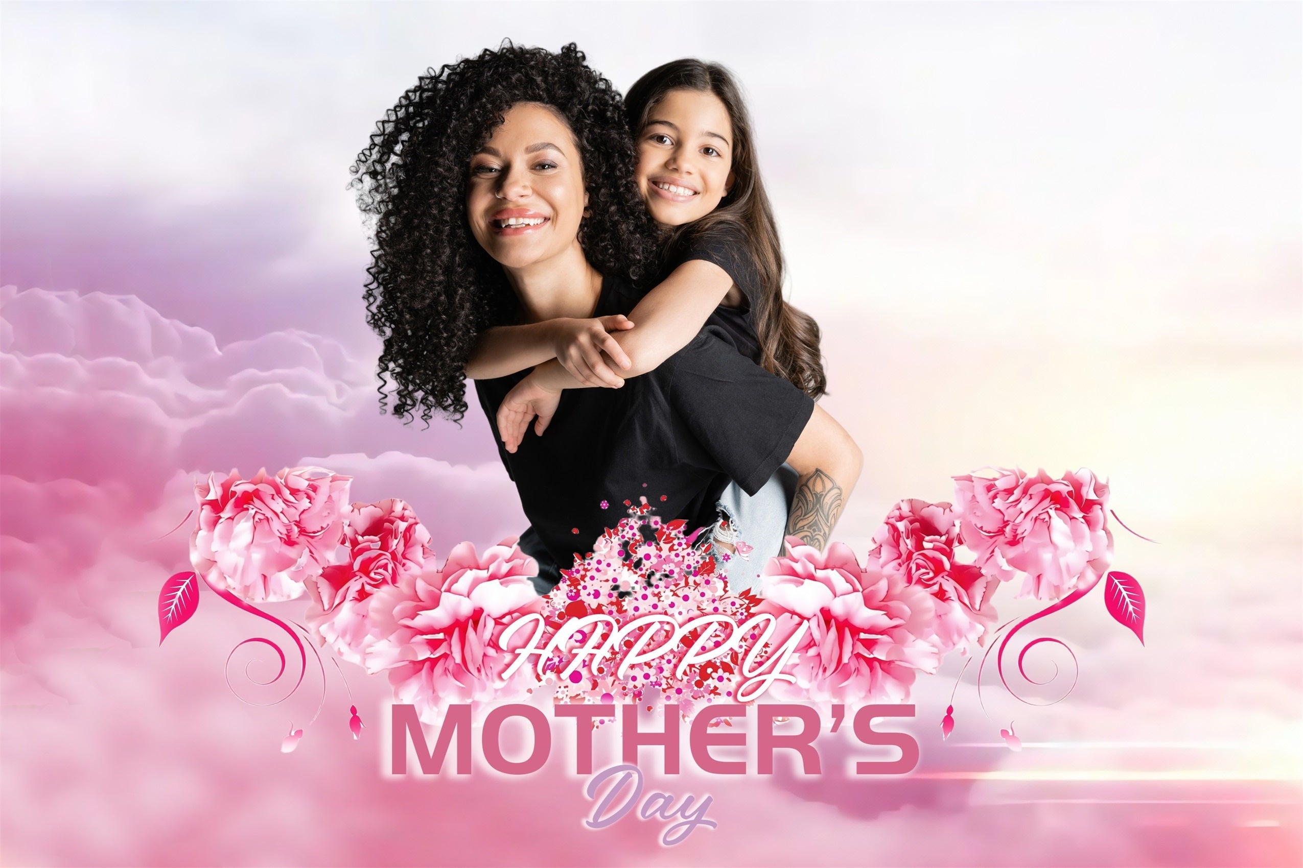 Muttertag Fotokulisse Ideen Rosa Wolke Blume Personalisierte Kulisse MRR3-70