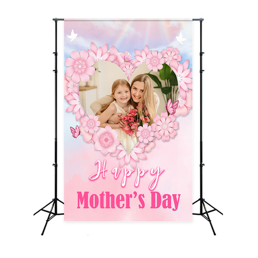 Hintergrundbild für Muttertag Herzförmiger Blumenrahmen Personalisierte Hintergrundbilder MRR3-72