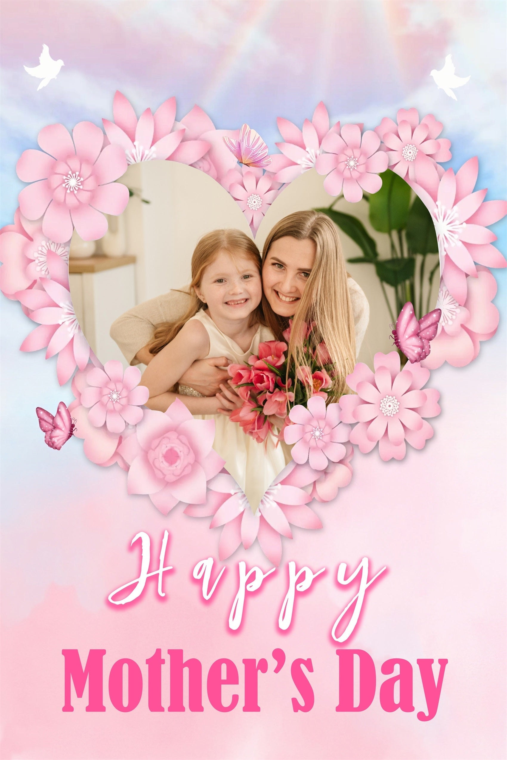 Hintergrundbild für Muttertag Herzförmiger Blumenrahmen Personalisierte Hintergrundbilder MRR3-72