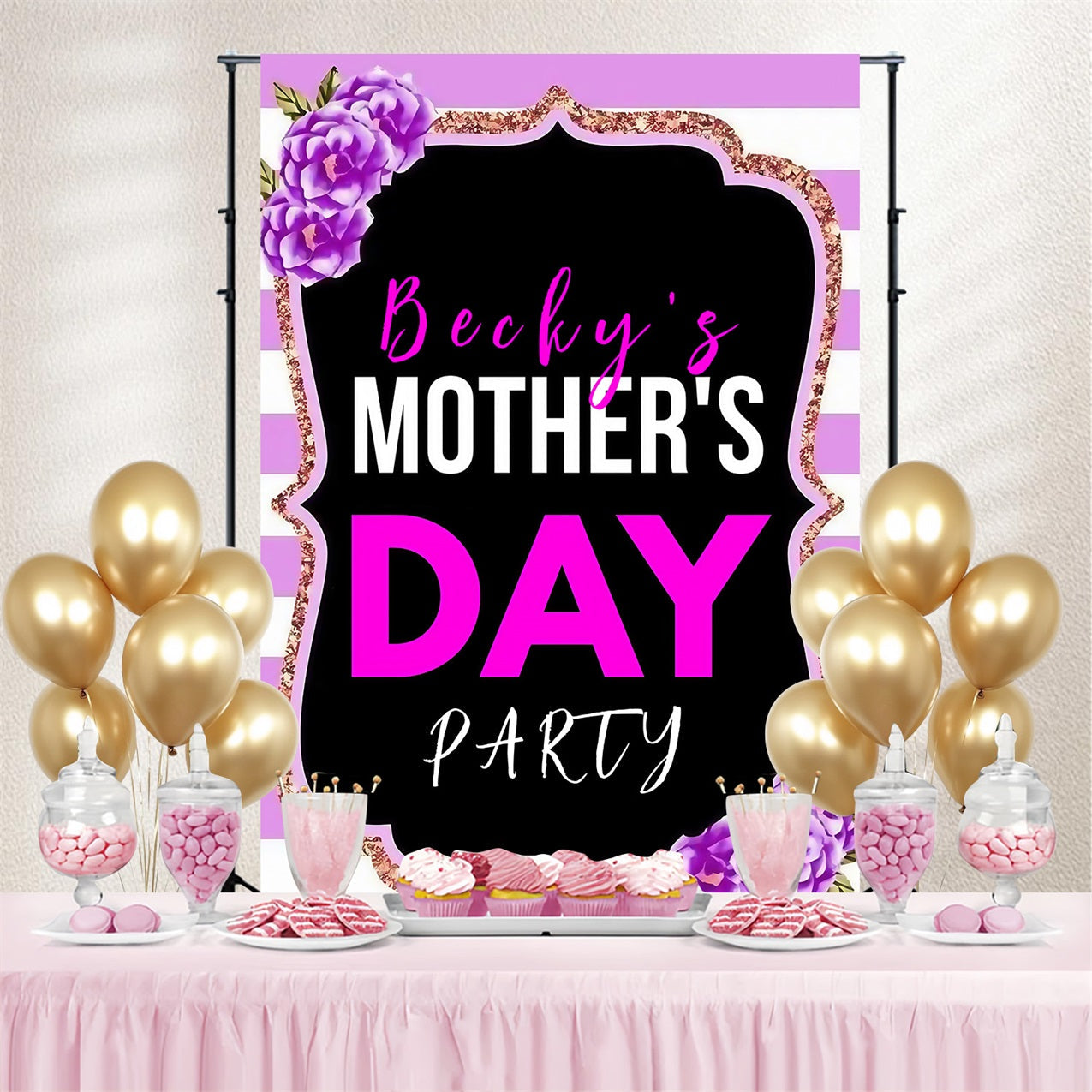 Muttertag Fotokulisse Ideen Floral gestreift Glitter Personalisierte Kulisse MRR3-76