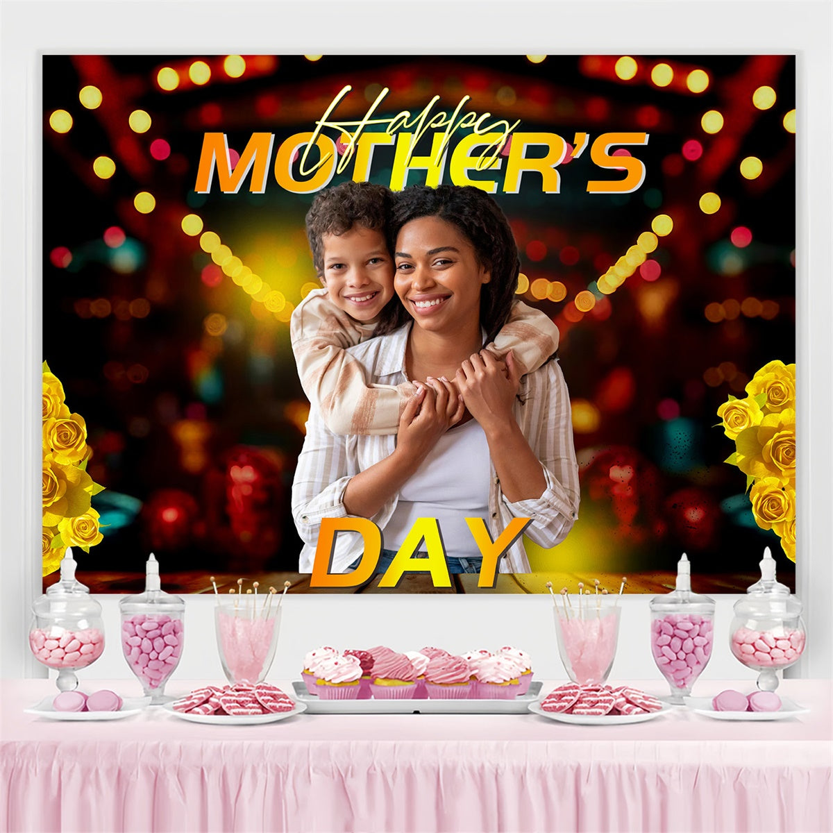 Backdrop für Muttertag Gelbe Rosen leuchten Personalisierte Backdrop MRR3-83