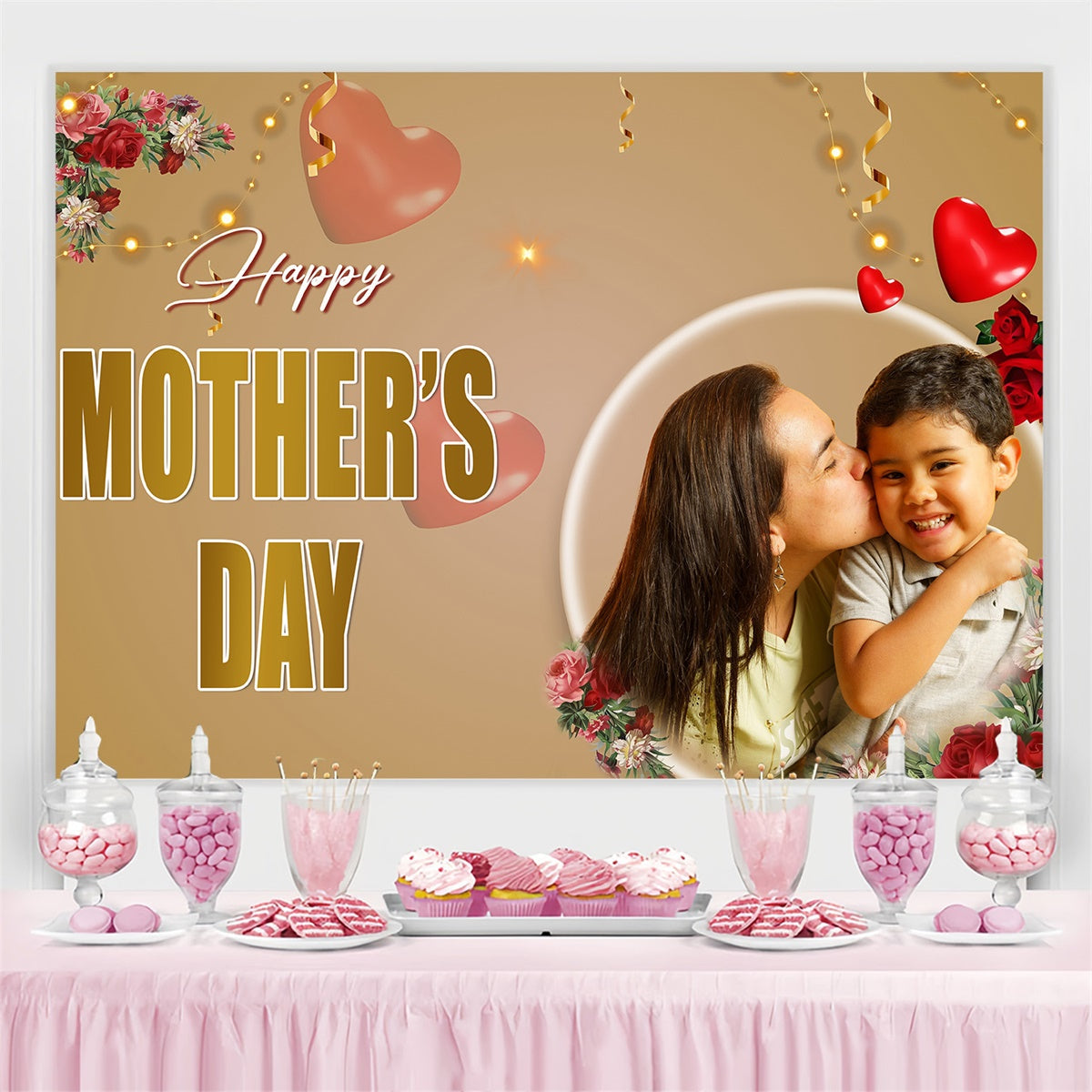 Hintergrund für Muttertagsfotos Golden Lights Rose Customized Backdrop MRR3-90