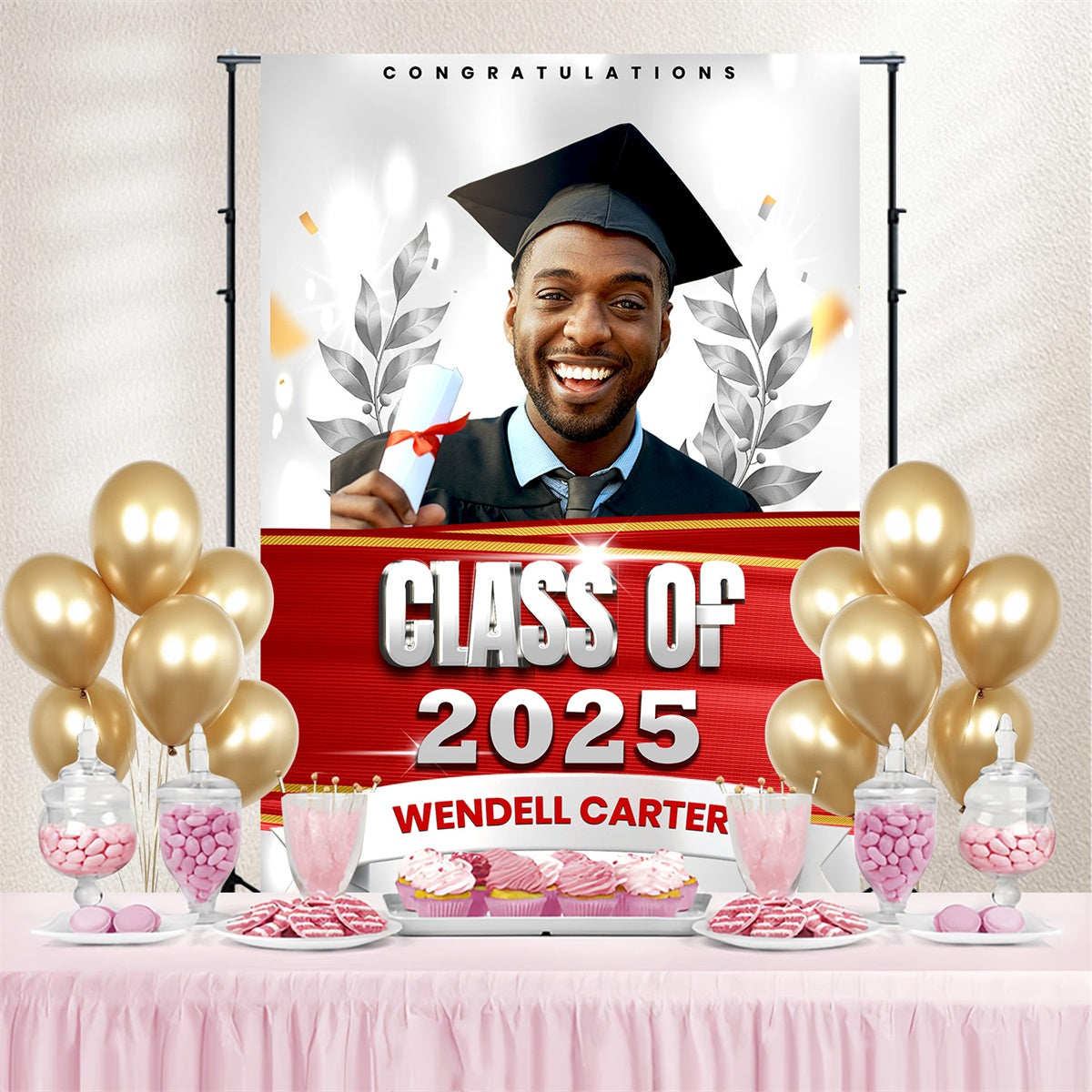 Custom Graduation Fotohintergrund Silver Leaf Graduation Party Backdrop MRR4-19
