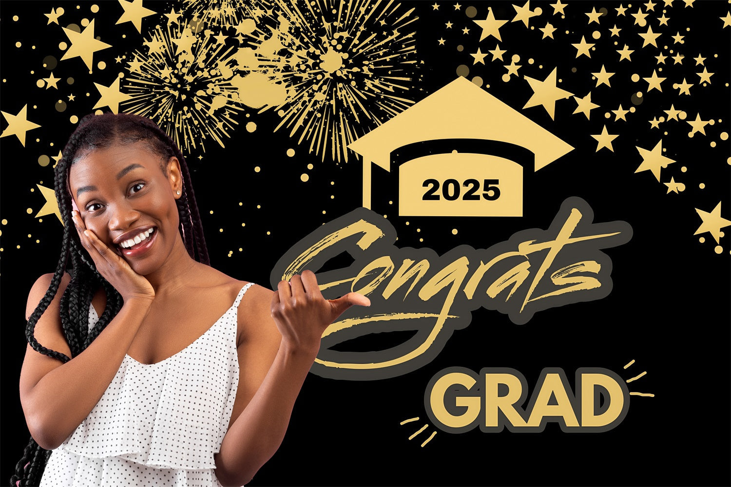 Personalisierter Hintergrund für die Abschlussfeier Gold Star Graduation Party Backdrop MRR4-2