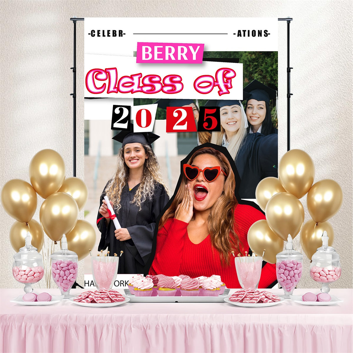 Personalisierte Graduation Backdrop Stilvolle weibliche Graduation Party Backdrop MRR4-24