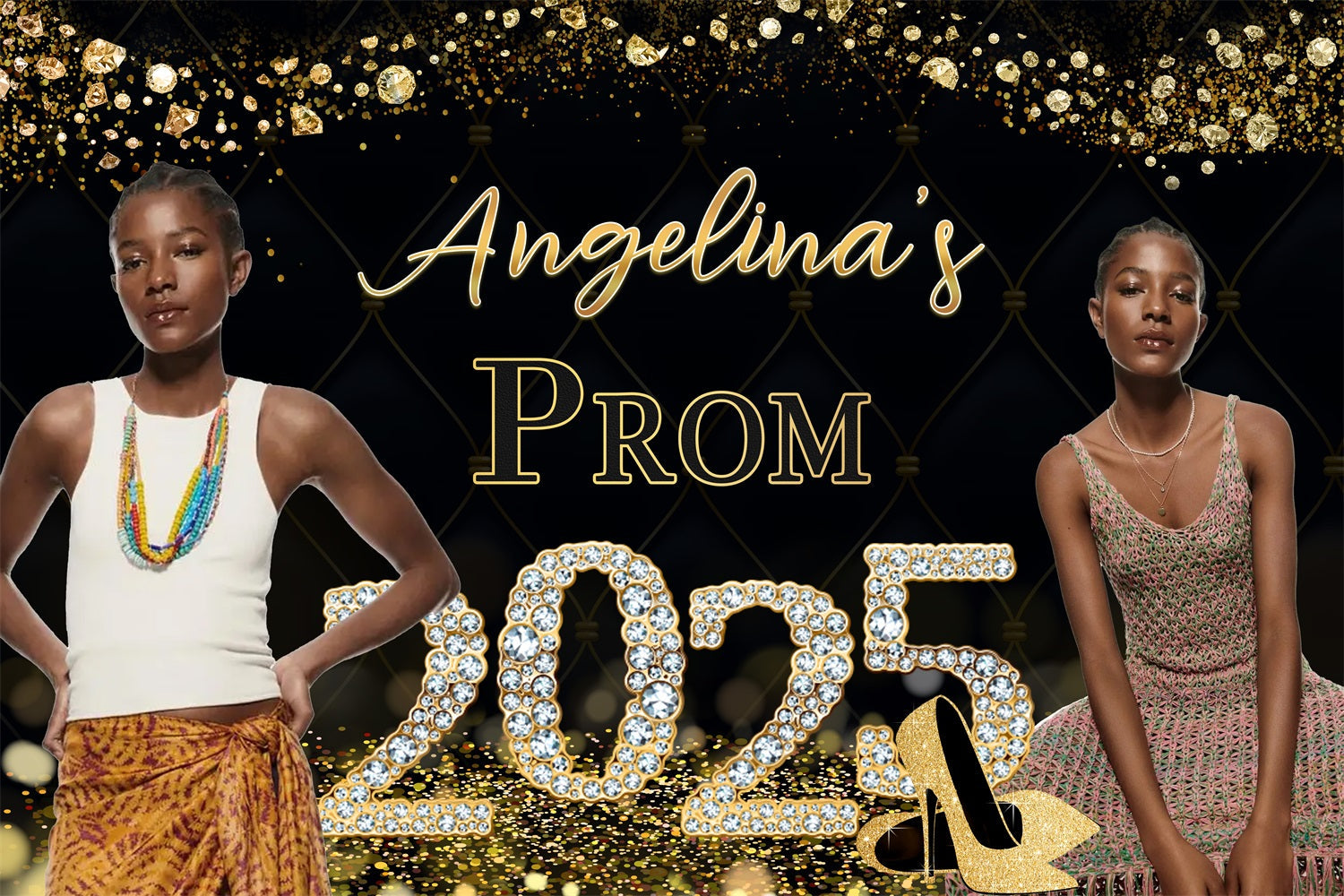 Prom Backdrops Glitzernde Diamantene Schuhe Personalisierte Party Abschlussfeier Backdrop MRR4-33