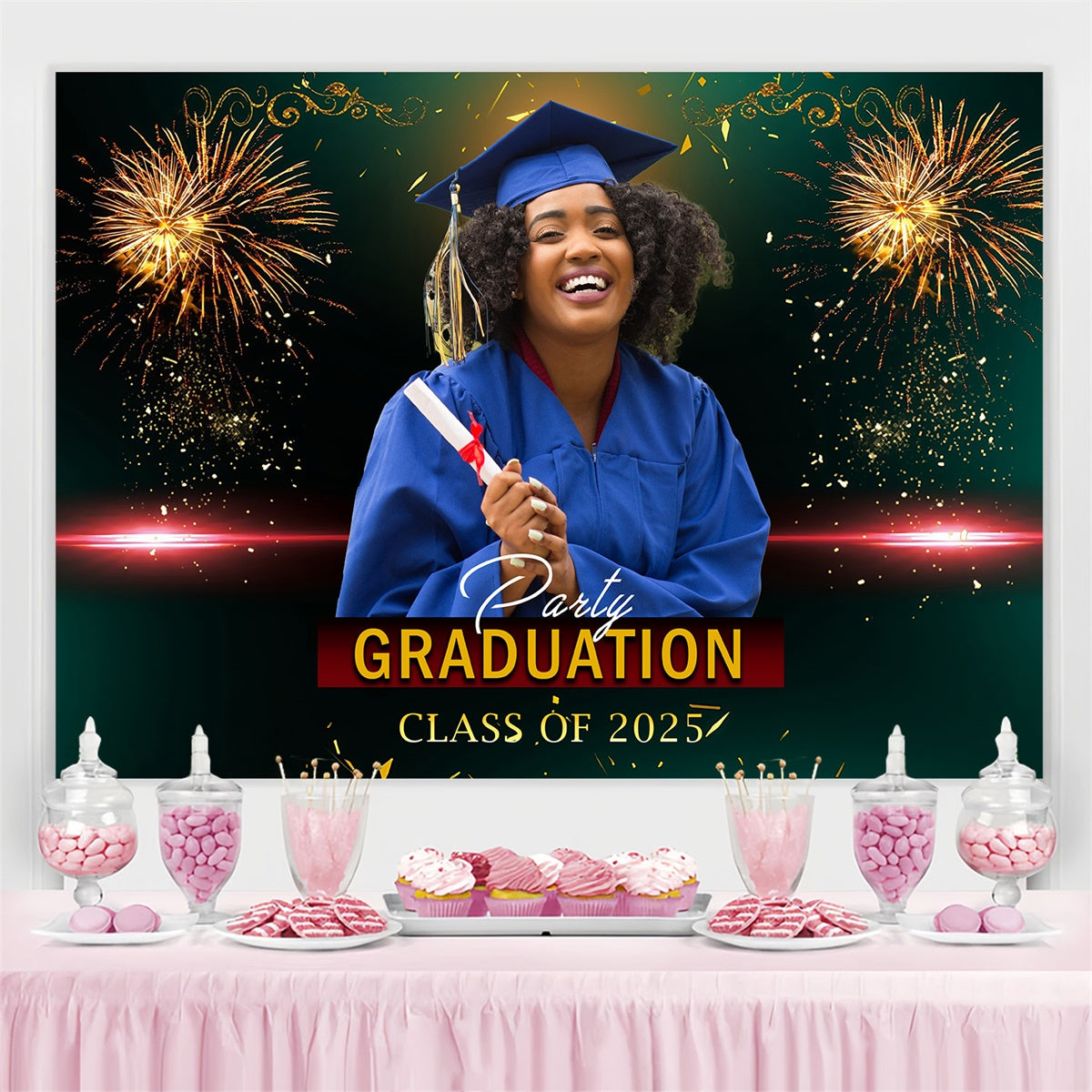 Personalisierte Graduation Backdrop Funkelndes Feuerwerk Graduation Party Backdrop MRR4-4