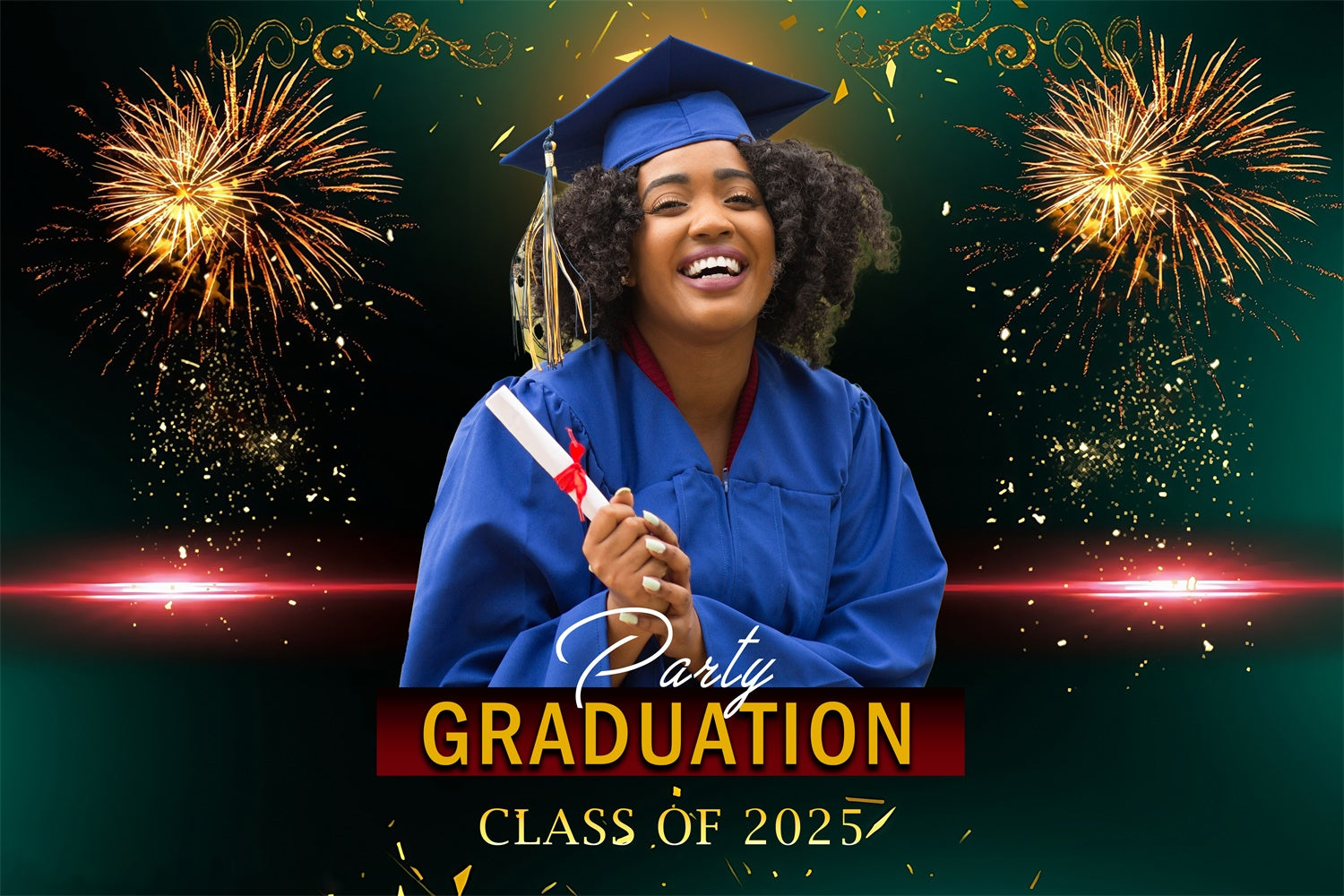 Personalisierte Graduation Backdrop Funkelndes Feuerwerk Graduation Party Backdrop MRR4-4